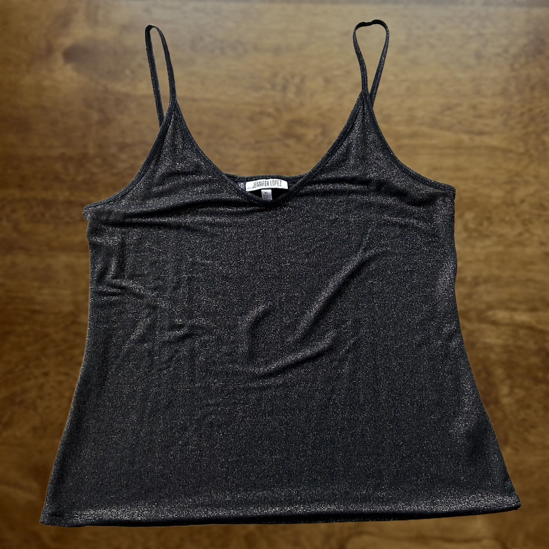 Vintage Jennifer Lopez Tank Top Womens XL Black Metallic V Neck Camisole Stretch Party Size XL / US 12-14 / IT 48-50 - 1 Thumbnail