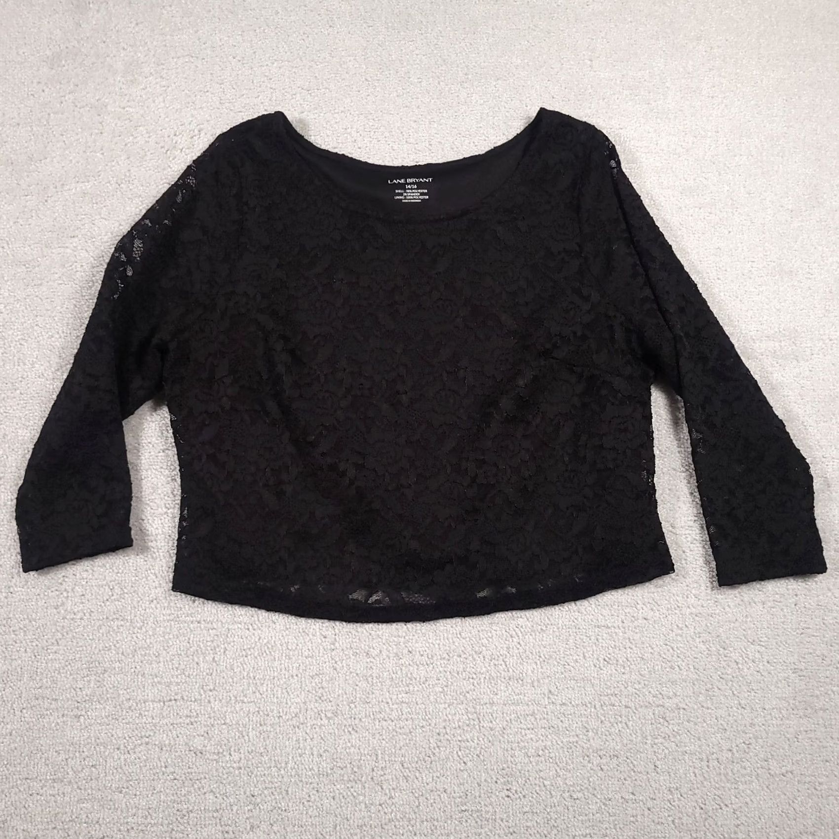 Vintage Lane Bryant Lace Top Blouse Shirt Womens 14/16 Black Floral Cropped Lined Size XXL / US 16-18 / IT 52-54 - 2 Thumbnail