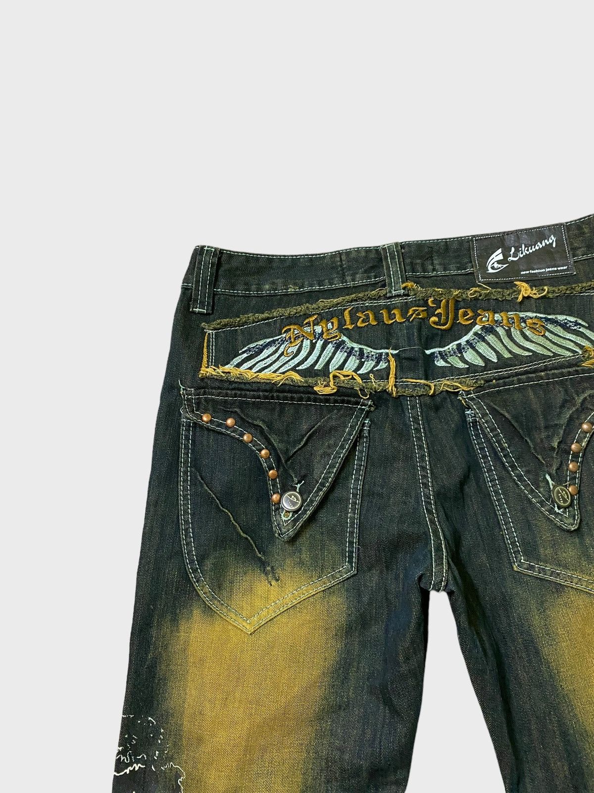 Japanese Brand NYLAUS JEANS Wing Back Patches Rare Design Denim Size US 32 / EU 48 - 11 Thumbnail