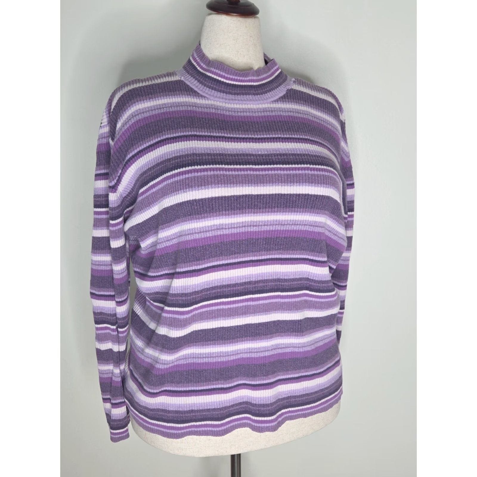 Vintage VINTAGE Purple Striped Sweater Mock Turtle Neck Womens 2X Pullover Knit Cotton Classic Preppy USA Size XXL / US 16-18 / IT 52-54 - 3 Thumbnail