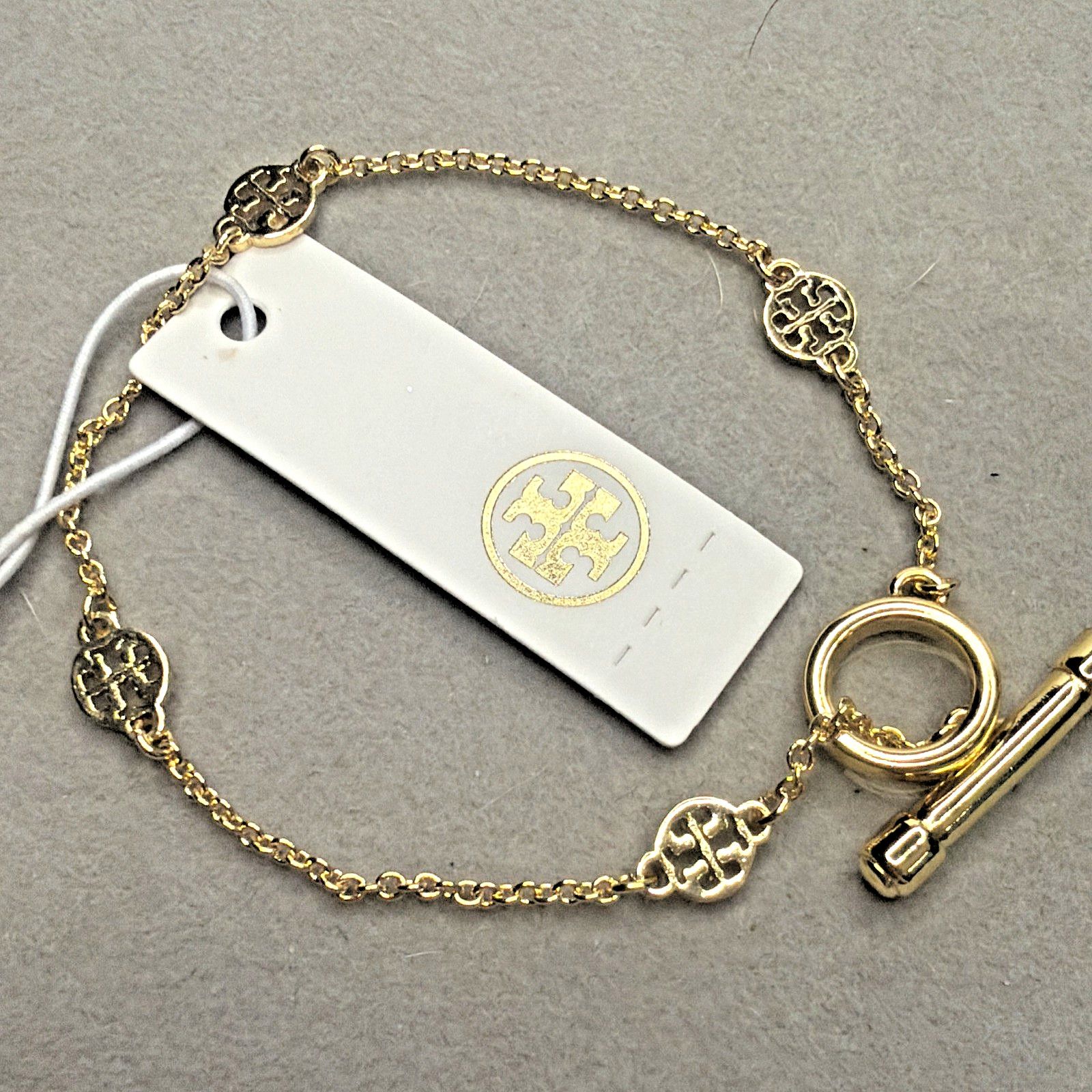 Tory Burch Logo Toggle Bracelet Gold Medallion Chain New, Women's