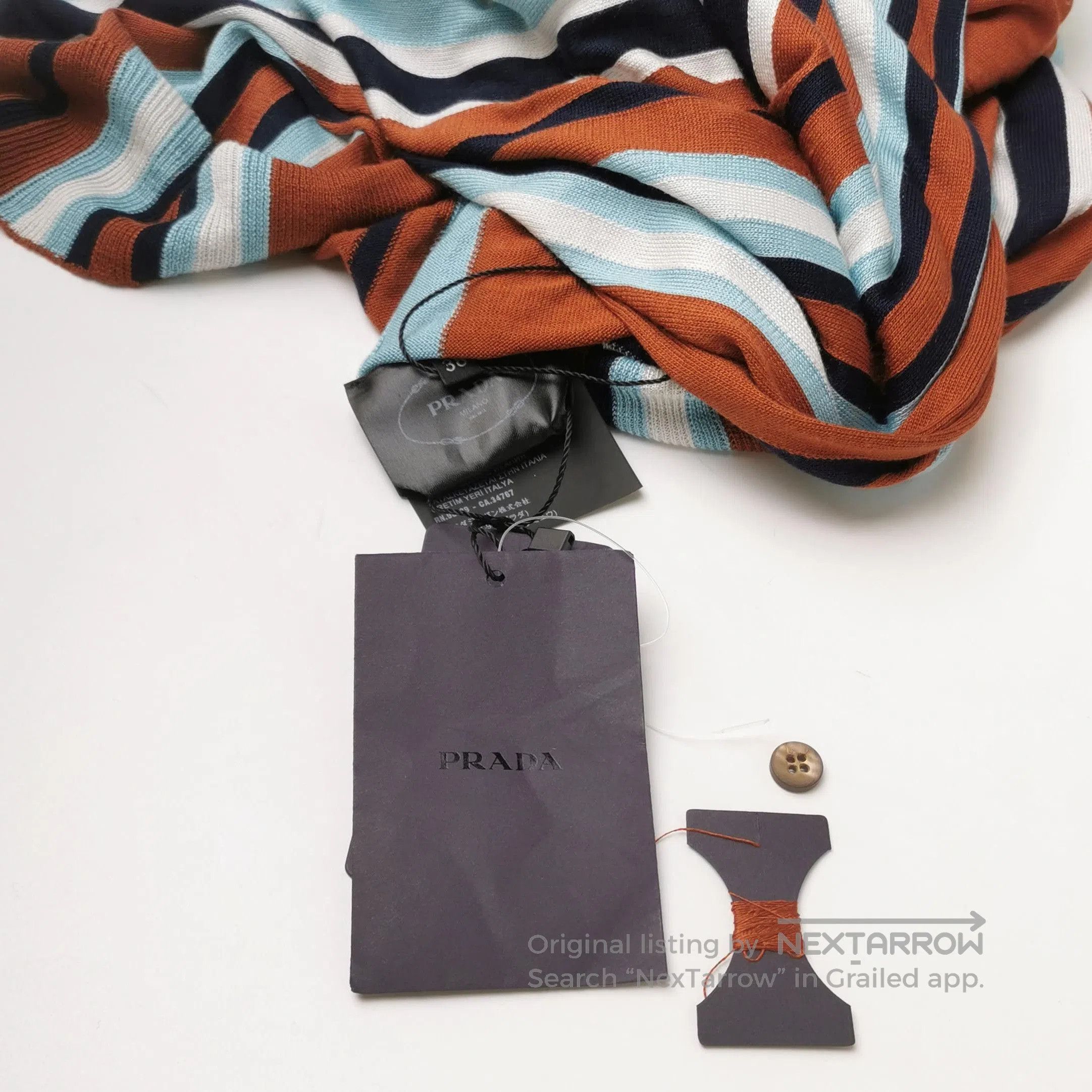 Prada Prada Striped Silk Polo Dress in Brown and Blue . Size S / US 4 / IT 40 - 4 Thumbnail