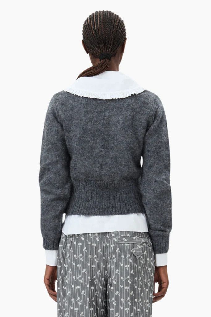 Ganni o1s22i1n0525 Mohair Cardigan in Grey Size XS / US 0-2 / IT 36-38 - 3 Thumbnail