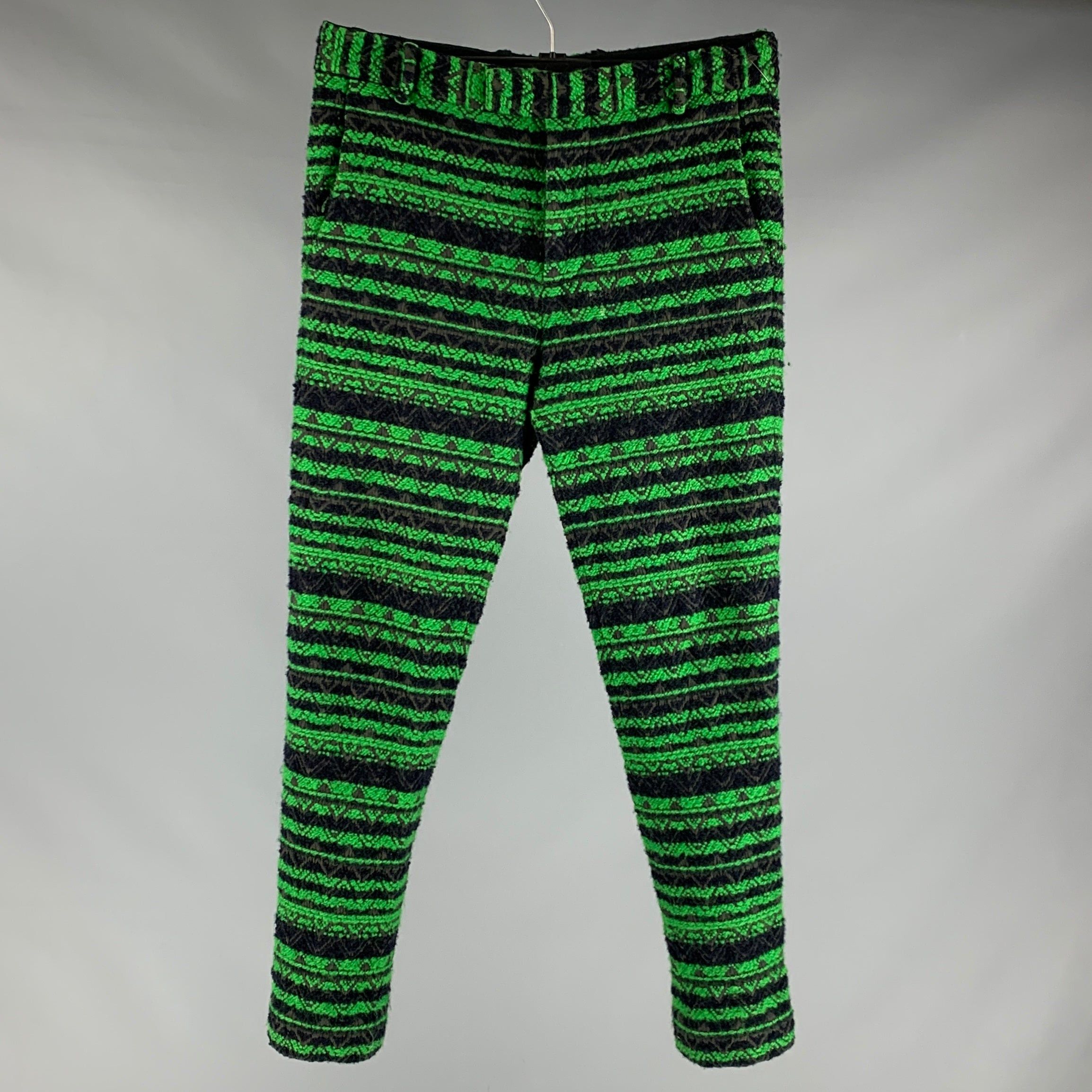 image of 3 1 Phillip Lim Green Black Tweed Cotton Wool Zip Fly Dress Pants, Men's (Size 32)