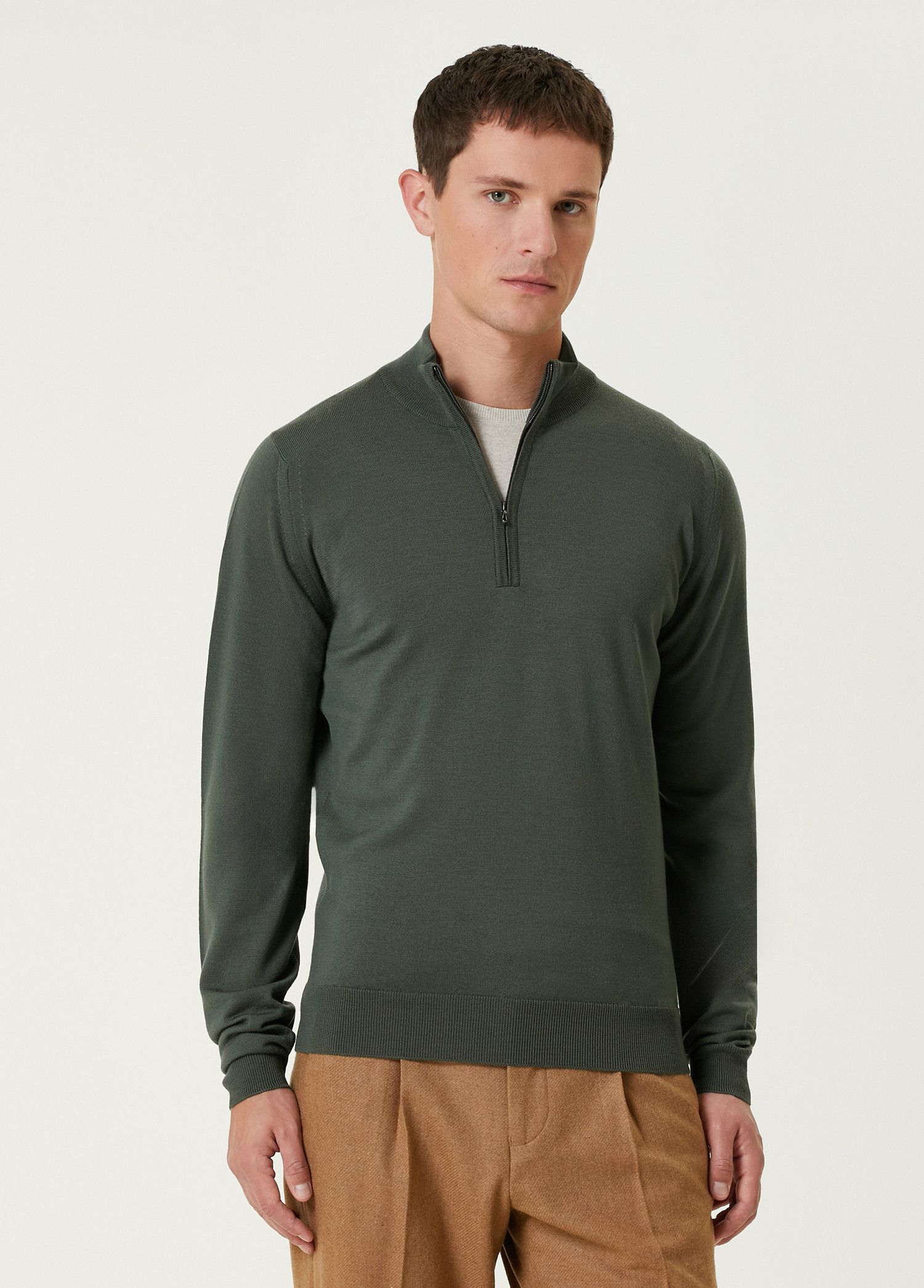John Smedley JOHN SMEDLEY Tapton green half zip wool sweater XL Size US XL / EU 56 / 4 - 1 Thumbnail