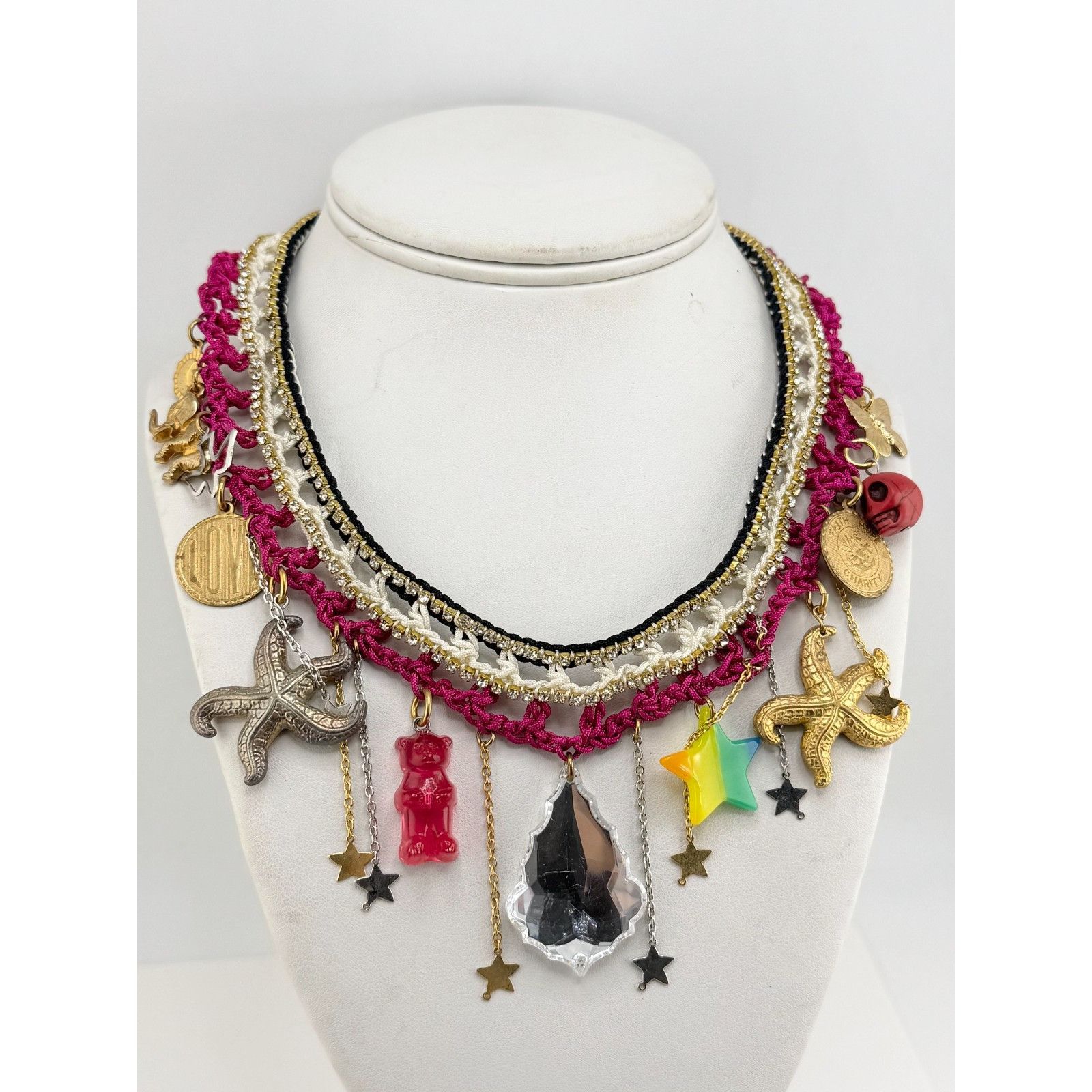 Vintage Vintage crochet knit rhinestone collar charm necklace Size ONE SIZE - 6 Thumbnail