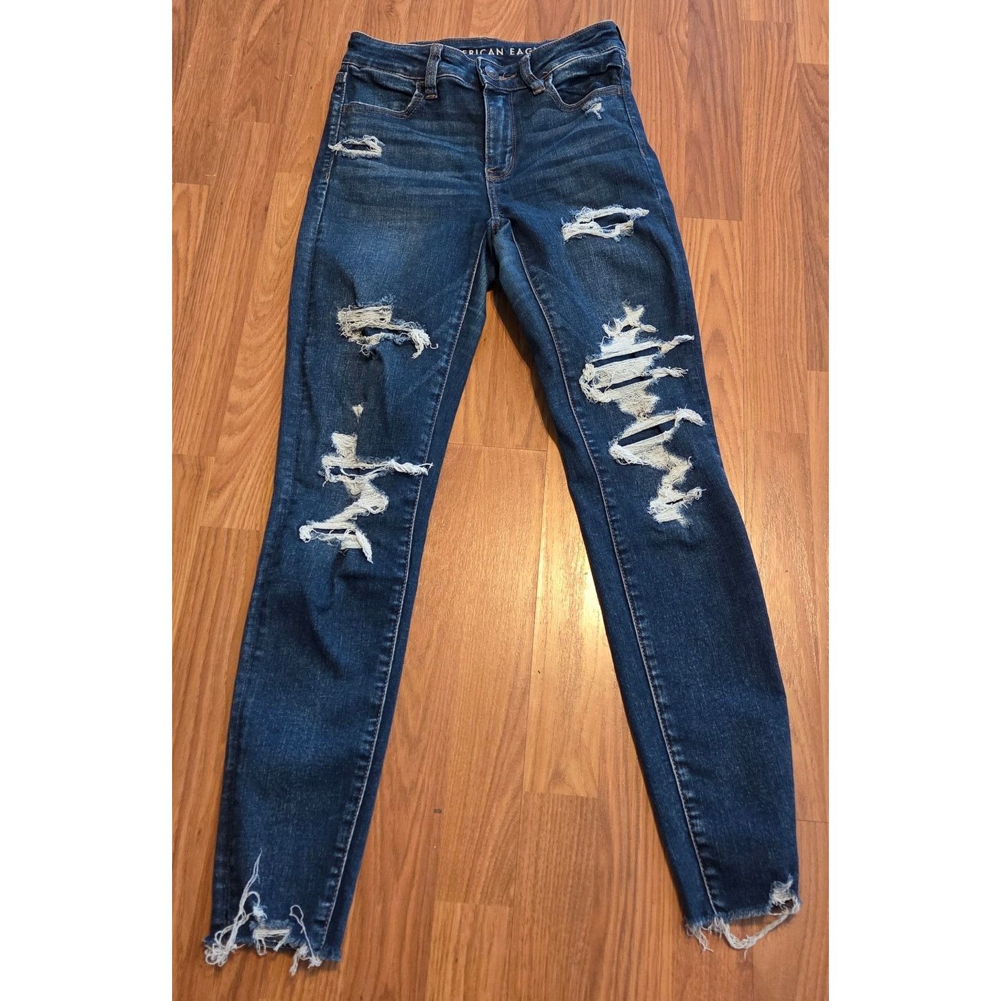 American Eagle Outfitters American Eagle Navy Blue Distressed Jeans - Size 2 Size 26" / US 2 / IT 38 - 3 Thumbnail