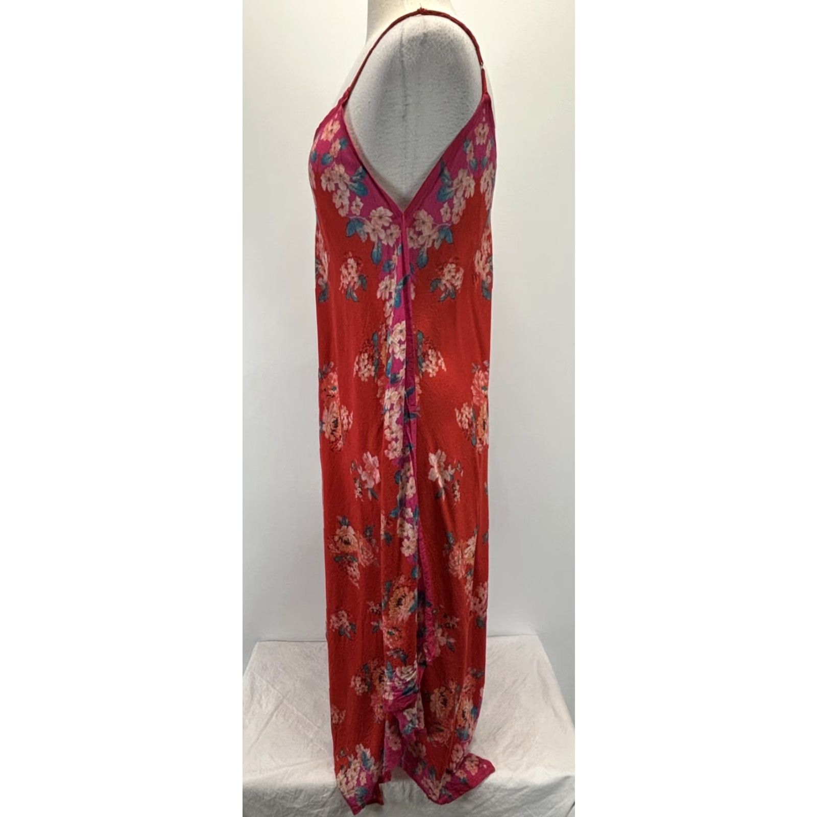 Vintage Feathers By Tolani Maxi Dress Adult Women M Red Floral Boho Caftan Sleeveless V-Neck Bohemian 90s Style (Casual Travel) Size M / US 6-8 / IT 42-44 - 2 Thumbnail