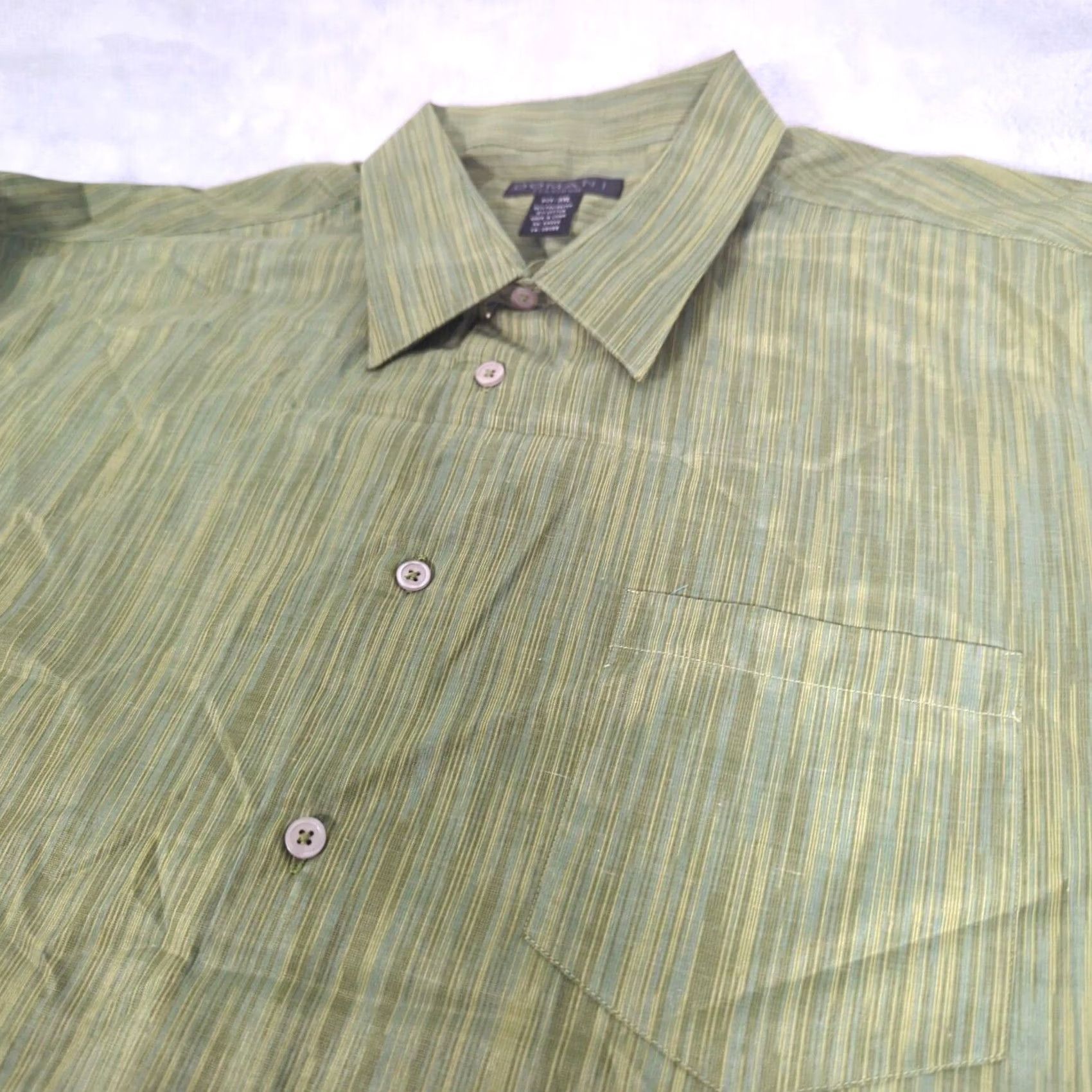 Vintage Domani Shirt Men 3XL Green Striped Button Up Formal Wedding Casual NEW Shirt Size 48R - 6 Thumbnail