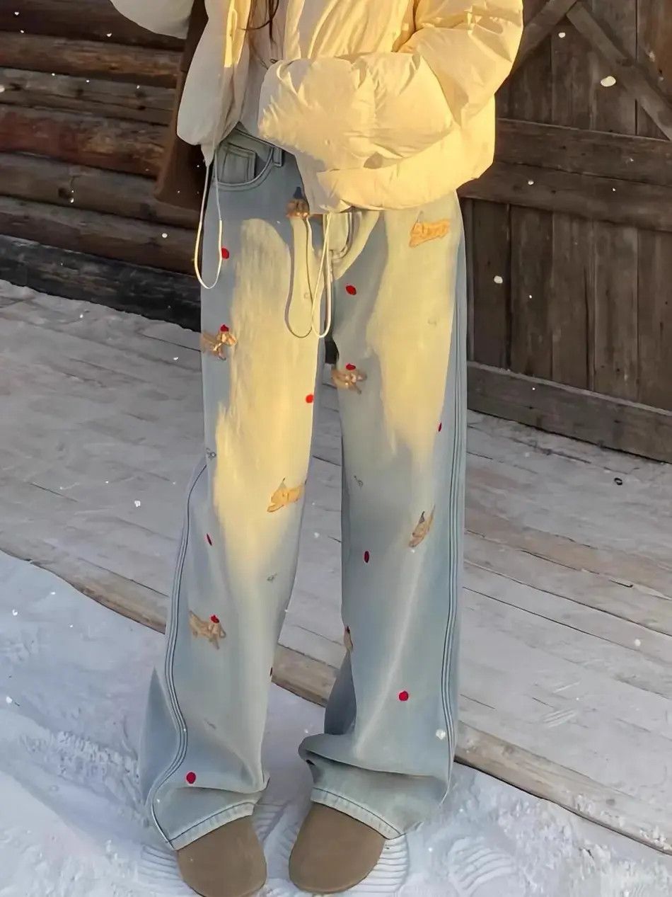 Japanese Brand Loose embroidered wide leg jeans Size US 32 / EU 48 - 1 Thumbnail
