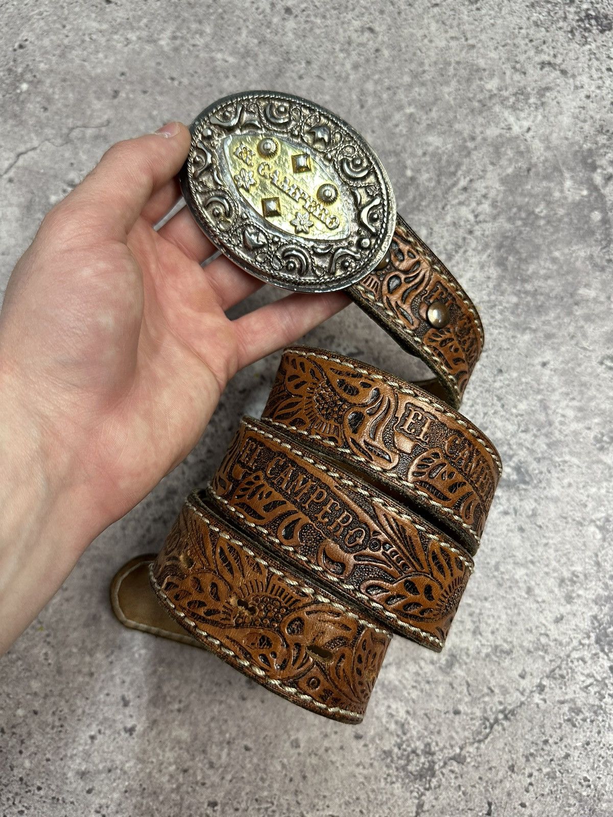 Vintage Leather Belt Y2K Rhinestones Punk Western Metal