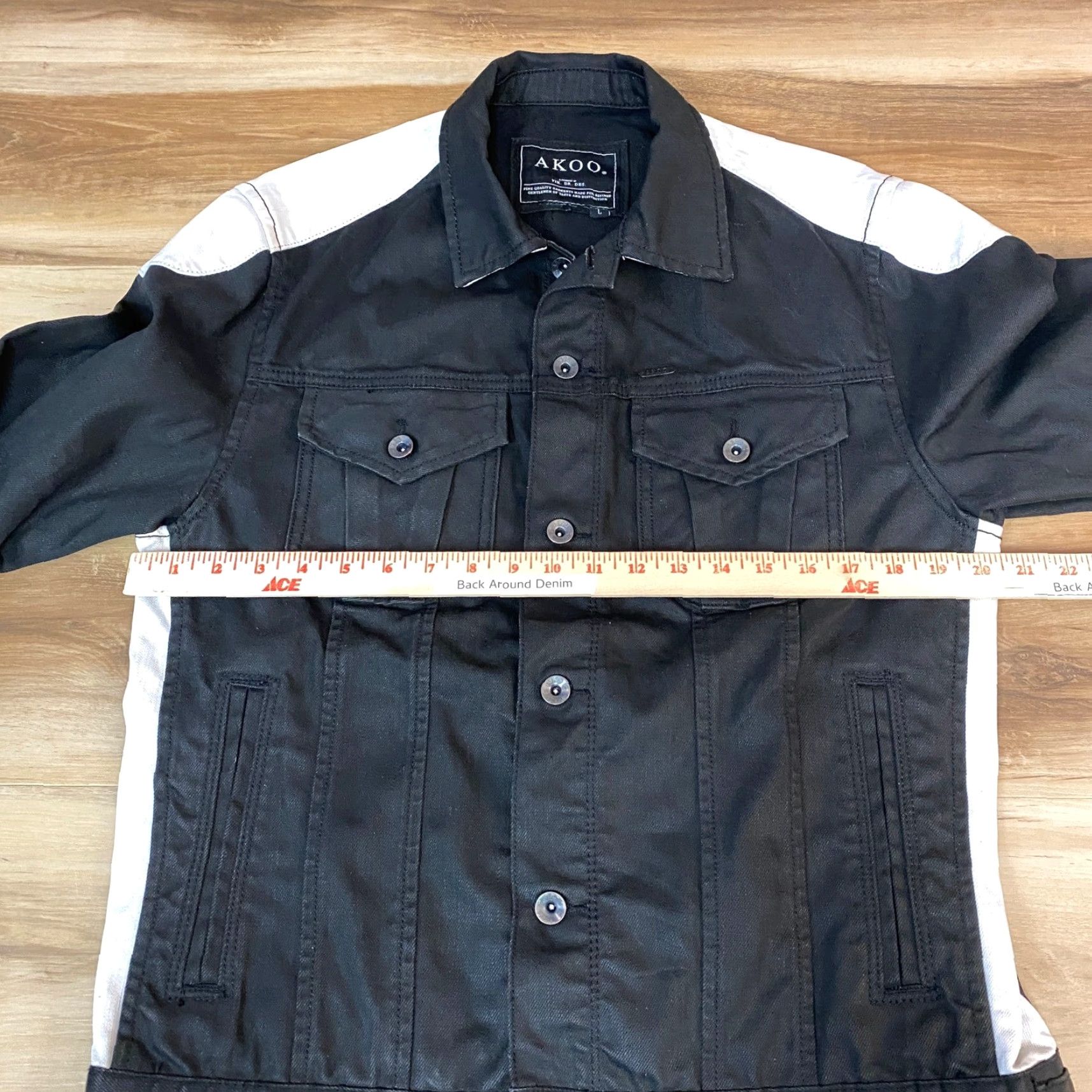Denime AKOO Denim Jacket Mens Large Moto Streetwear Trucker Size US L / EU 52-54 / 3 - 6 Thumbnail