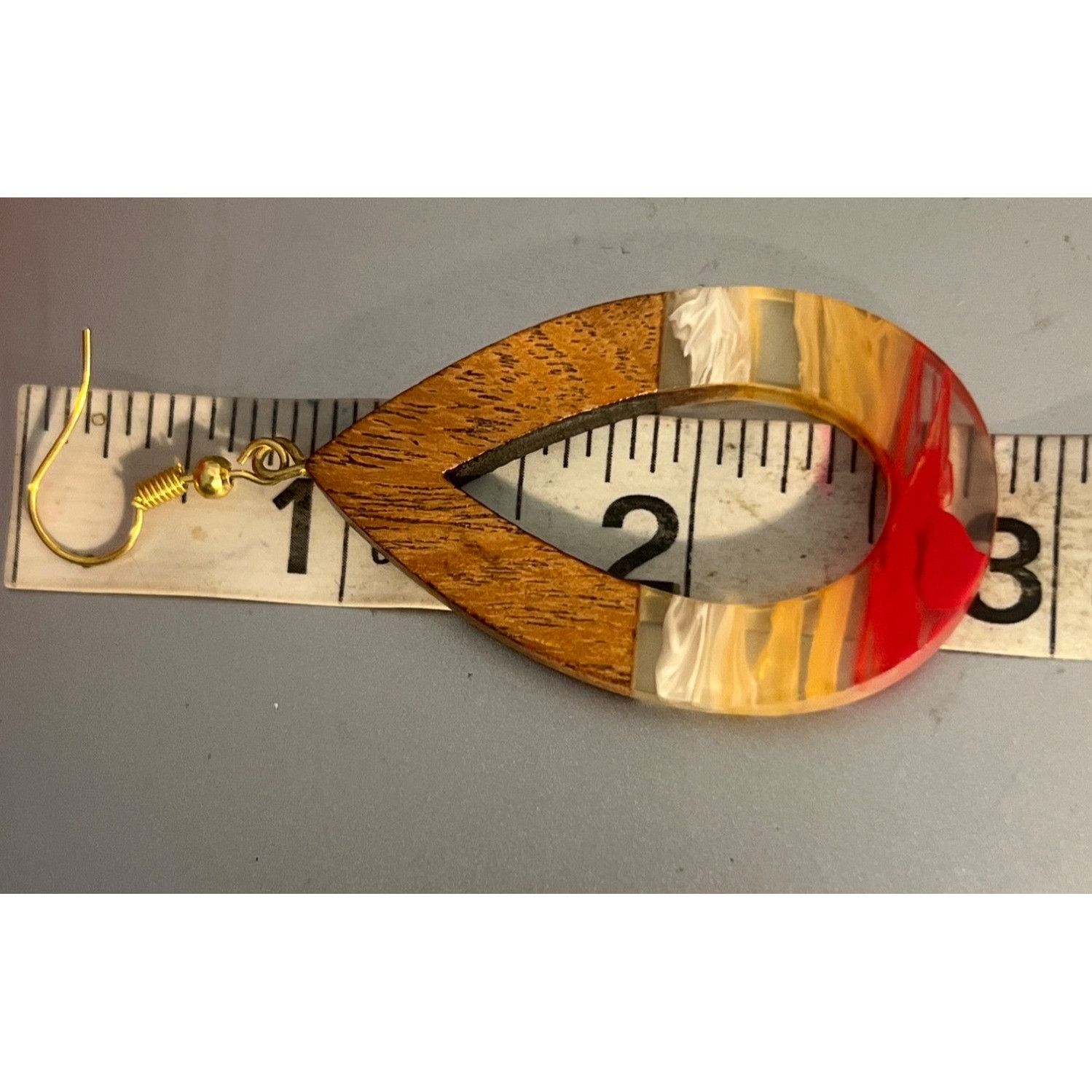 Other Vintage Wood Acrylic Open Teardrop Dangle Earrings Hooks Res Size ONE SIZE - 4 Thumbnail