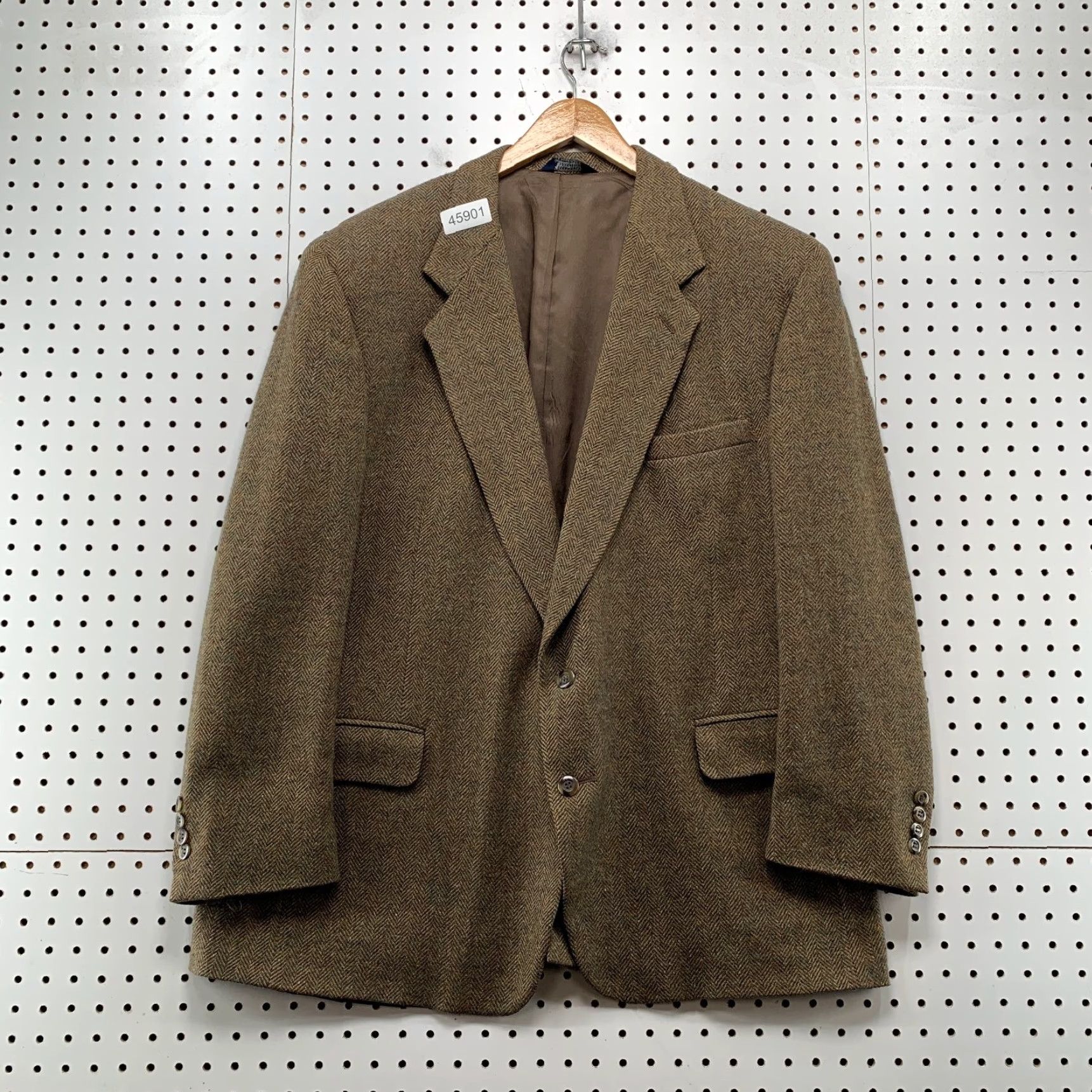 Vintage VINTAGE Kuppenheimer Blazer Mens 40/42 Tweed Wool Brown Herringbone USA Size 42R - 2 Thumbnail