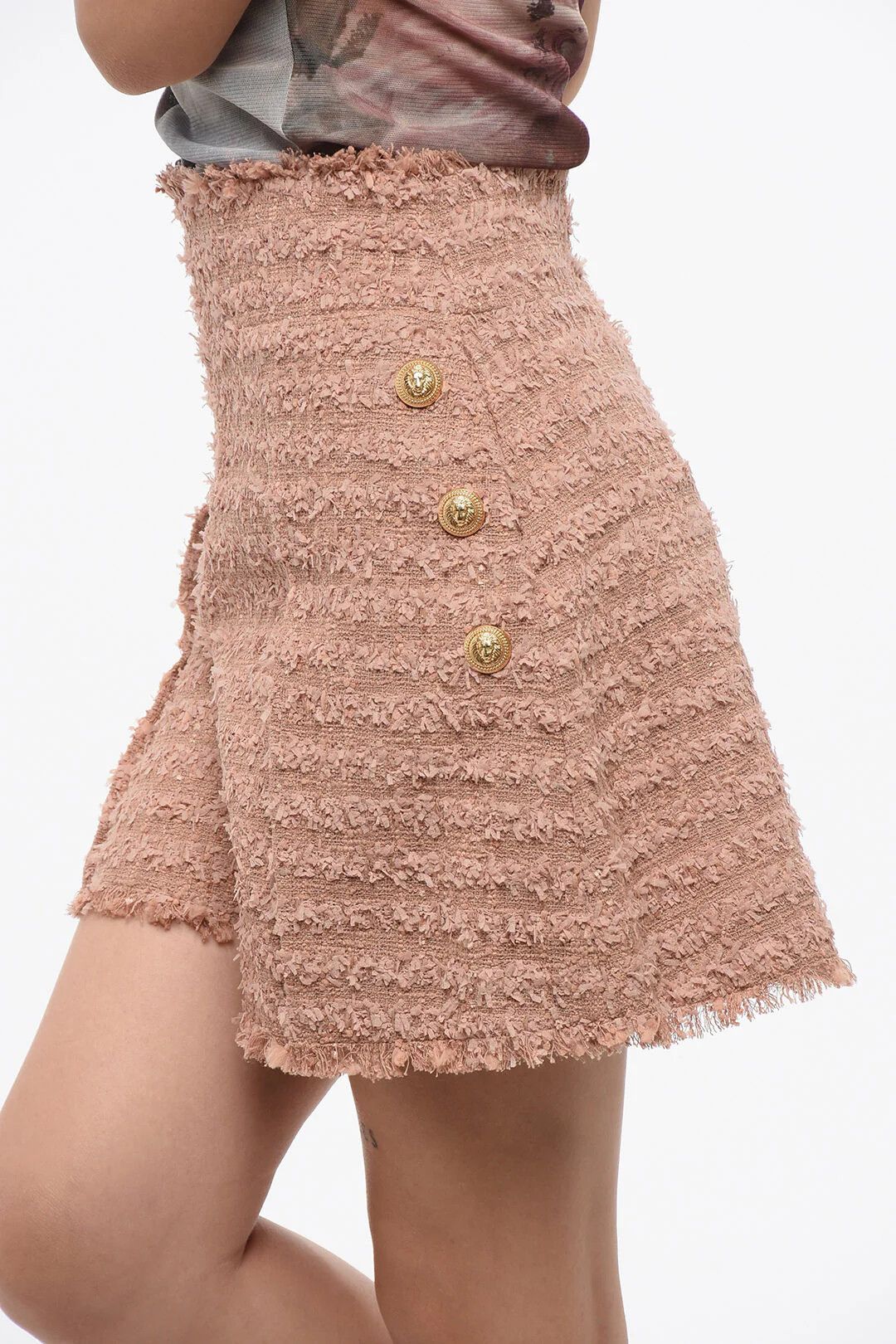Balmain og1mm0326 High-Waist Tweed Short in Pink Size 30" / US 8 / IT 44 - 3 Thumbnail
