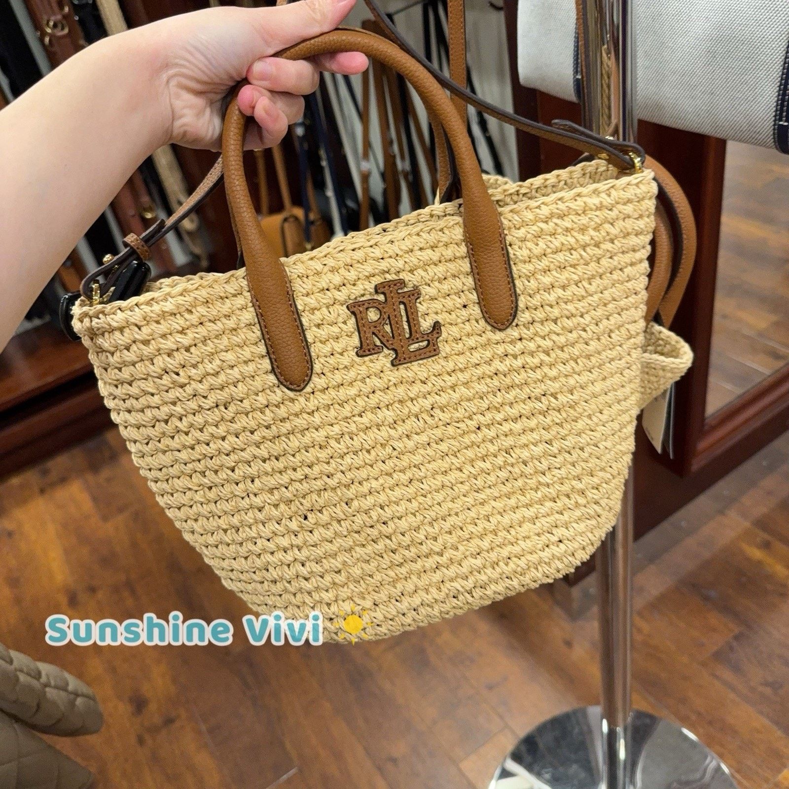Lauren Ralph Lauren NWT Lauren RALPH LAUREN Small Woven Straw Tote Bag Tan Size ONE SIZE - 1 Thumbnail