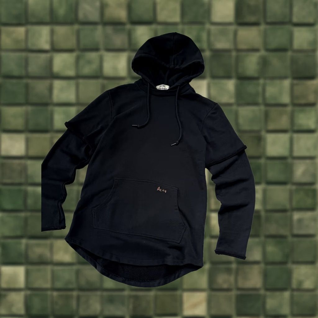 Acne Studios Acne Studios Black Hoodie Pullover Oversized Layered Sleeve Hooded Logo Embroidered Knit Cotton Mens S Regular Vintage Avant Gard 90s Style Size US S / EU 44-46 / 1 - 1 Thumbnail