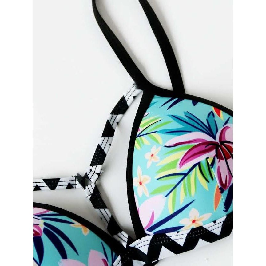 Vintage Floral Zigzag Print Bikini Set | NWOT | Push-Up Bra Size ONE SIZE - 4 Thumbnail