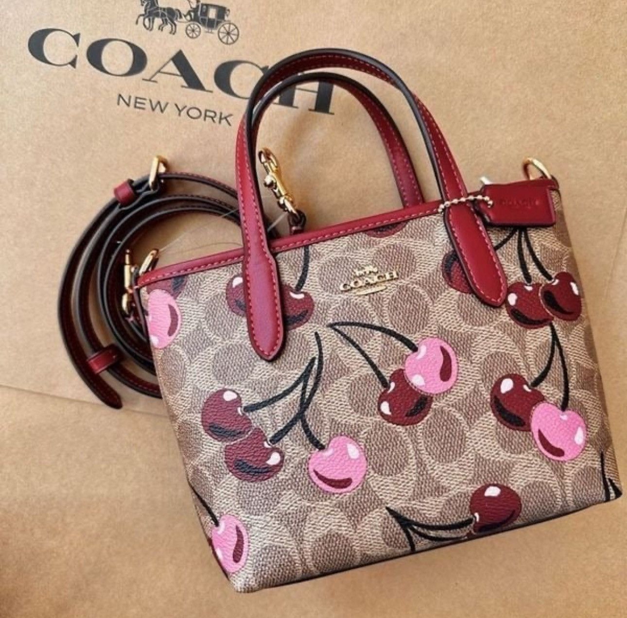 Coach NWT ❤️ Coach City Mini Tote Bag Signature Canvas Cherry Print Size ONE SIZE - 3 Thumbnail