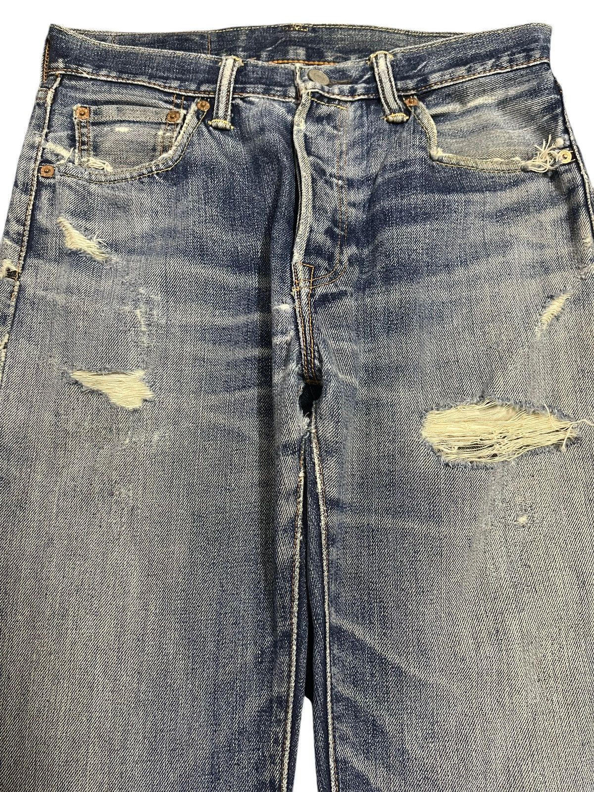 Levi's Levis 501 Blue Faded Wash Distressed Style Jeans Size US 29 - 3 Thumbnail