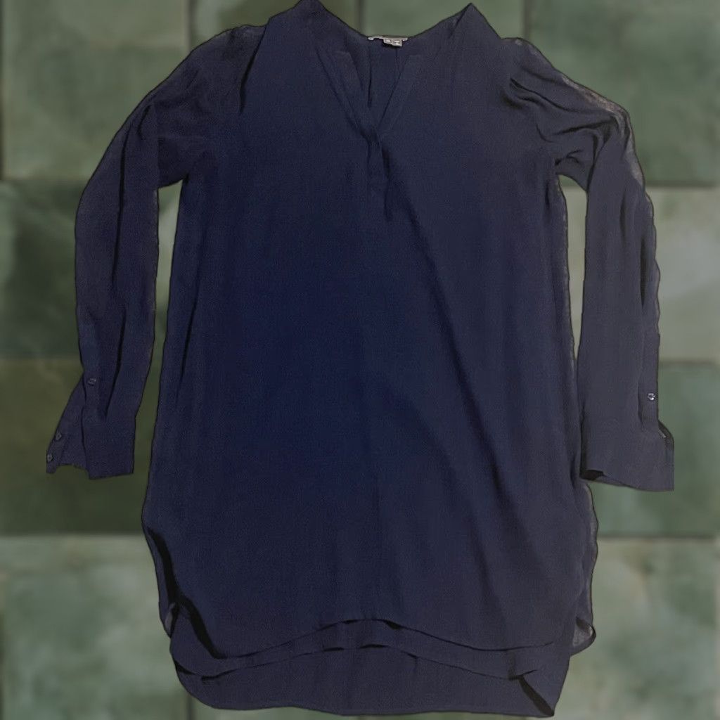 Vince Vince Silk Shirt Dress Long Sleeve Double Layered Black Size 10 Womens EUC Size L / US 10 / IT 46 - 1 Thumbnail
