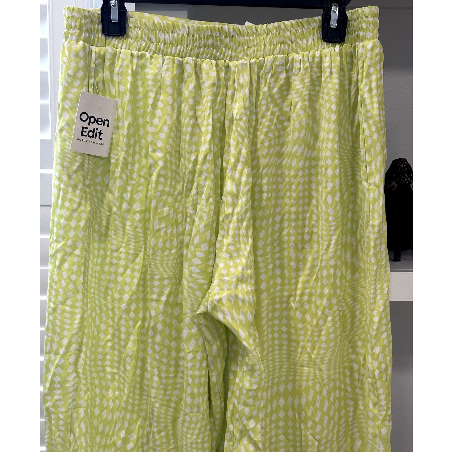 Other Open Edit Womens Green White Diamond Print Satin Pants M NWT Size 34" / US 12 / IT 48 - 6 Thumbnail