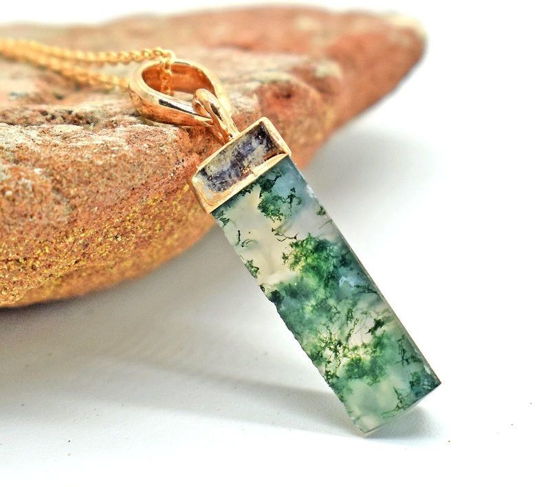 Handmade Sterling Silver Moss Agate Pendant Necklace A+ Agate Jewelry Size ONE SIZE - 5 Thumbnail