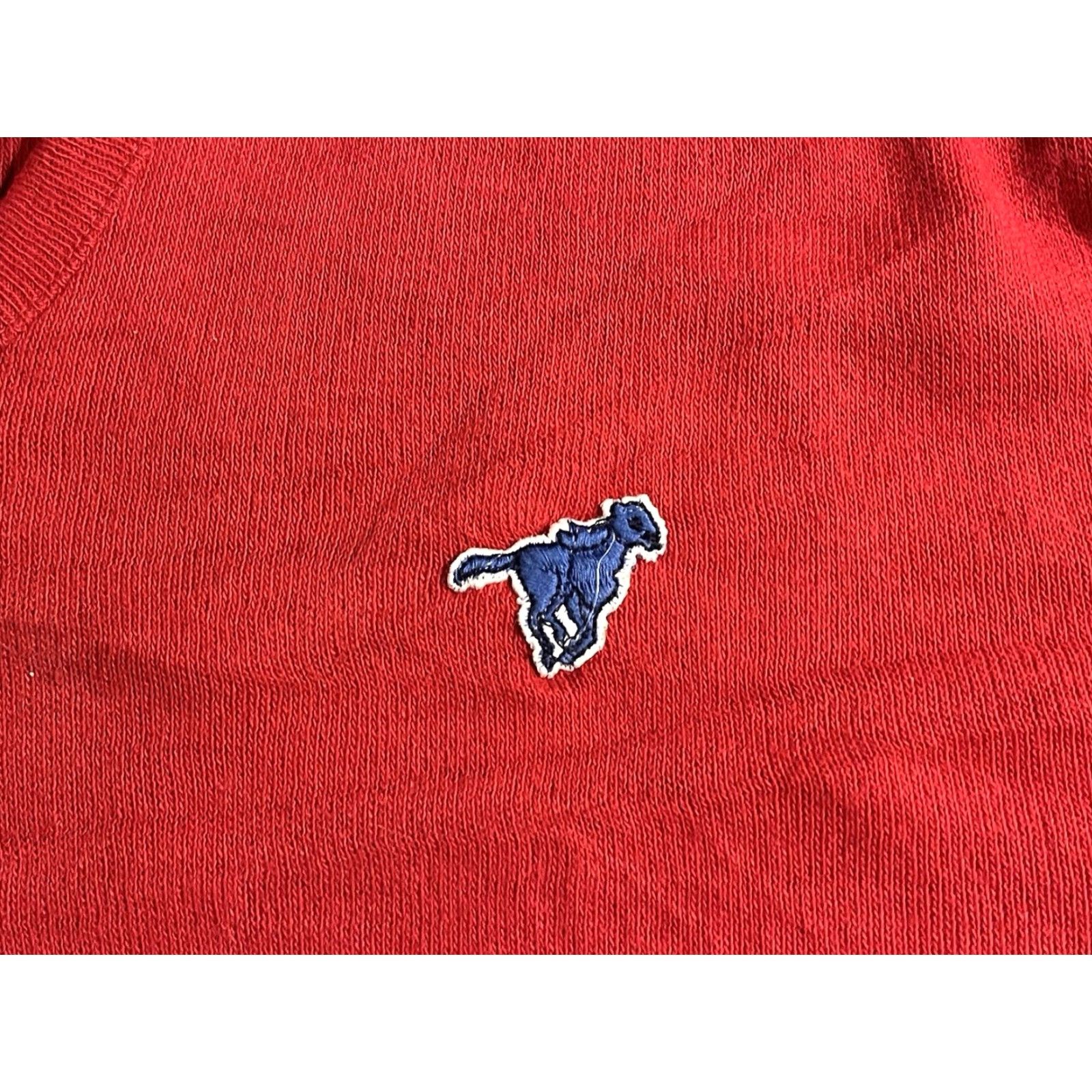 Wrangler VINTAGE Wrangler V-Neck Sweater Men’s L Red Blue Horse Logo 80s Shirt Mens Large Pullover Knit Winter Fall Winter Vintage 80s Horse Logo Size US L / EU 52-54 / 3 - 3 Thumbnail