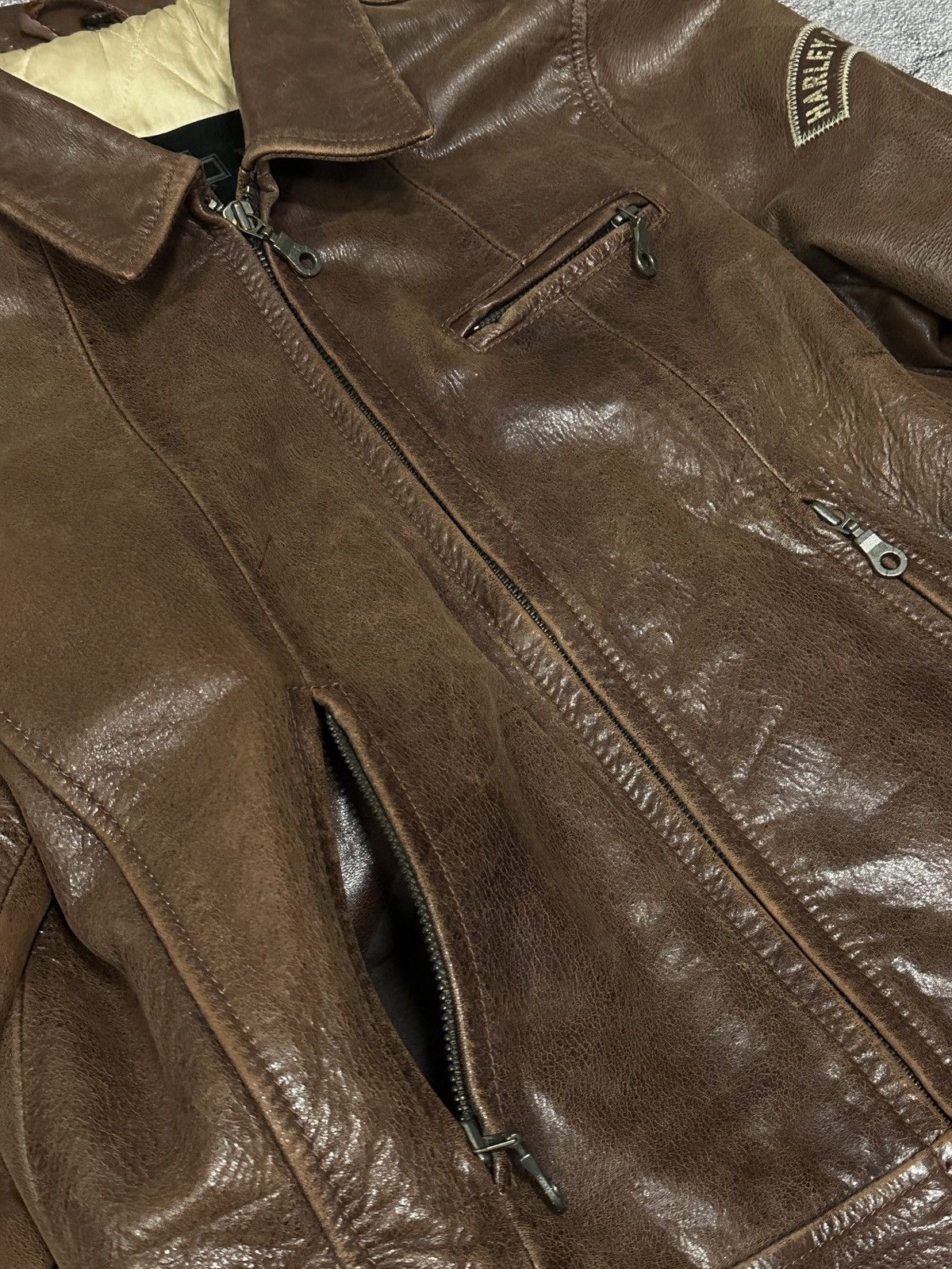 Harley Davidson Vintage Harley Davidson Heavy Leather Biker Jacket Brown L Size US L / EU 52-54 / 3 - 10 Thumbnail