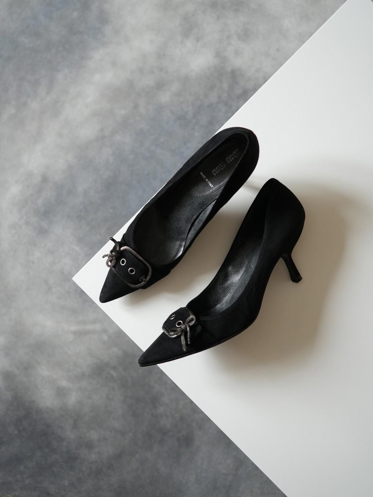 Miu Miu 2000s Miu Miu Suede Bow Buckle Pointed Toe Heel Pump Size US 8.5 / IT 38.5 - 1 Thumbnail