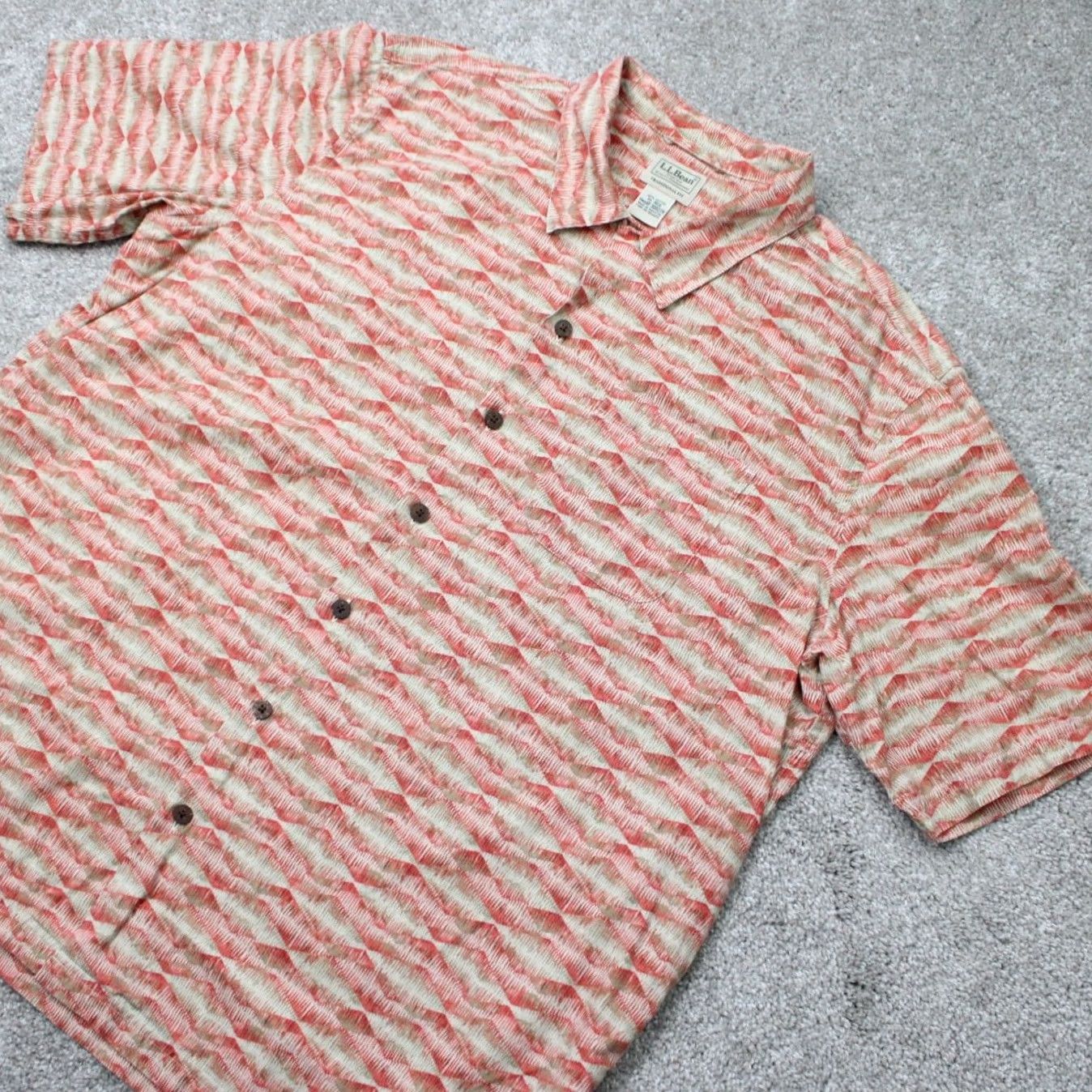 Vintage L.L. Bean Tropics Shirt Mens XL - Reg Red/Beige 100% Cotton Short Sleeve Button-Up Size US XL / EU 56 / 4 - 3 Thumbnail