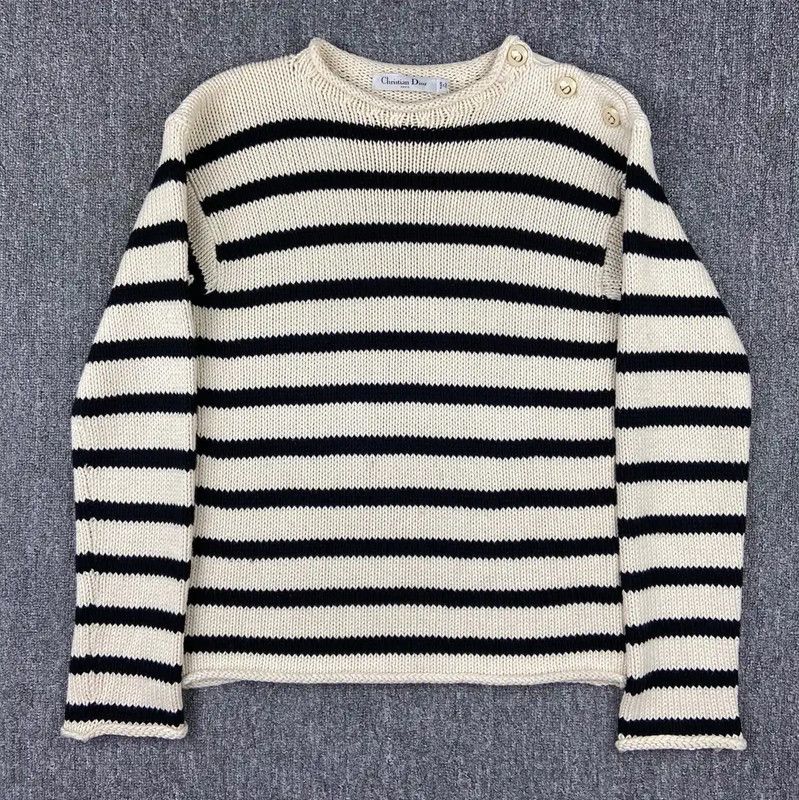 Dior Dior Cream Cotton Striped Sweater for Women 0089 Size M / US 6-8 / IT 42-44 - 1 Thumbnail