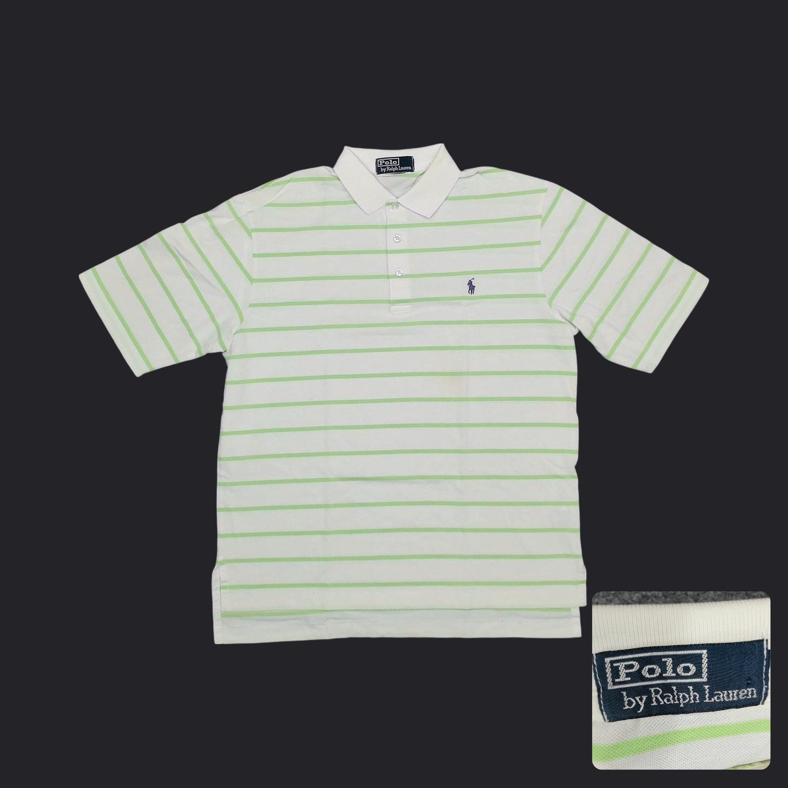 Polo Ralph Lauren Polo Ralph Lauren Vintage Y2K Lime Green Striped Baggy Polo Size US L / EU 52-54 / 3 - 1 Thumbnail