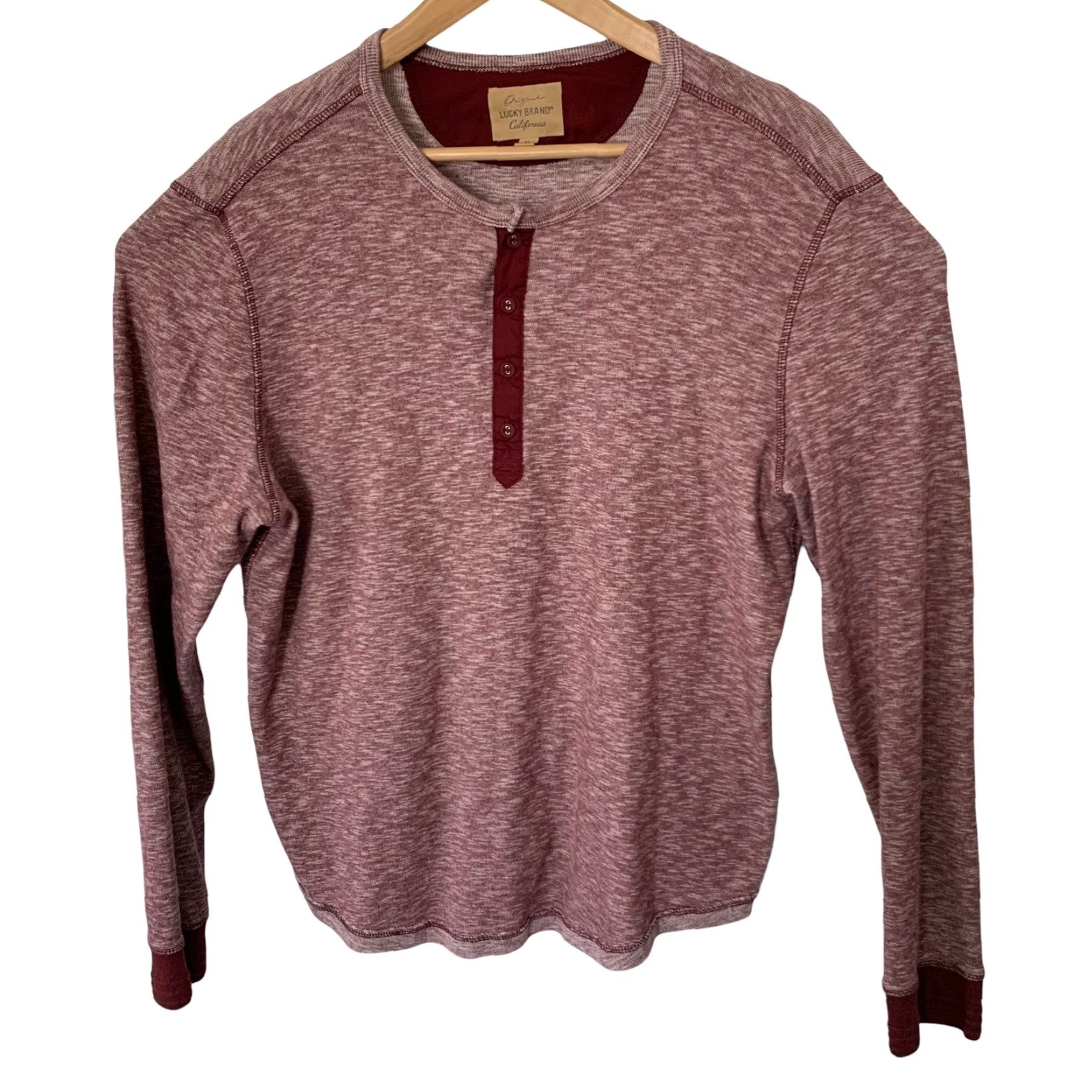 Lucky Brand Lucky Brand Henley Knit T-Shirt Long Sleeve Mens XL Heather Red Wine Size US XL / EU 56 / 4 - 6 Thumbnail