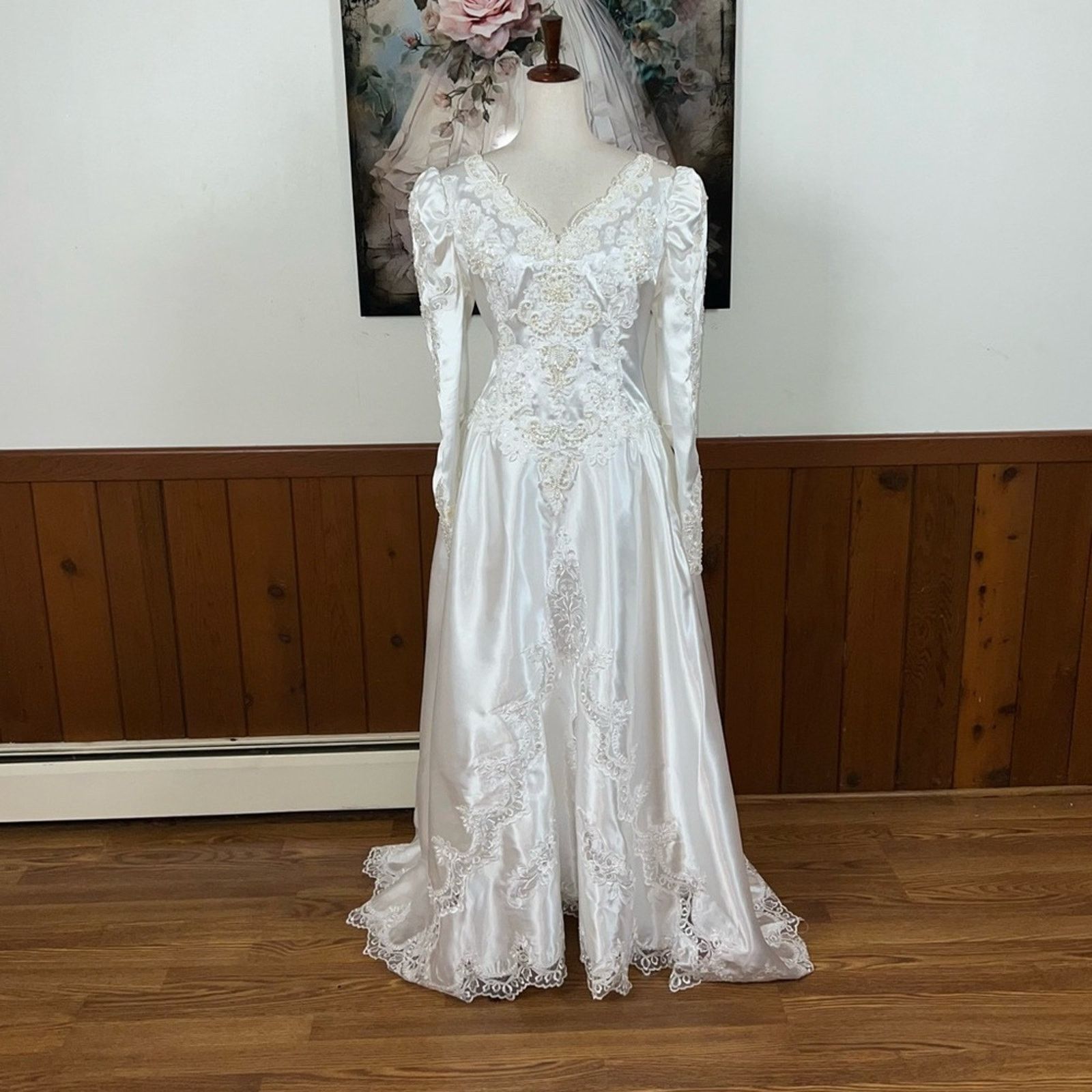 Vintage Gorgeous Vintage 90s Mary’s Bridal Satin Wedding Gown! Size 4XL / US 24-26 - 2 Thumbnail