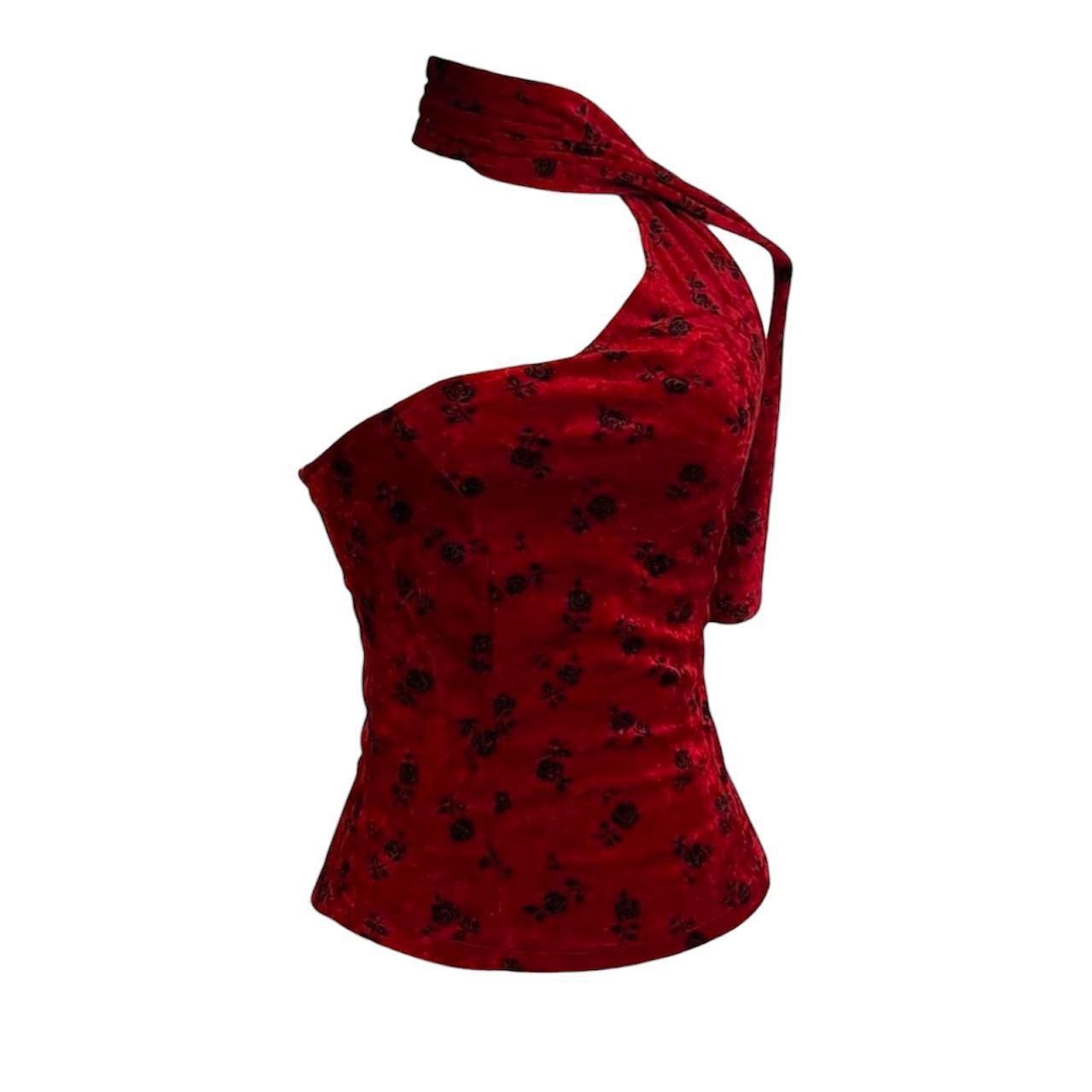 Other Vintage Y2K romantic red burgundy velvet rose scarf top Size XS / US 0-2 / IT 36-38 - 1 Thumbnail