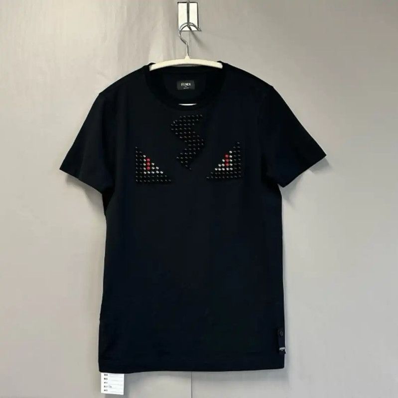 Fendi Fendi Black Cotton T-Shirt with Studded Design 0089 Size L / US 10 / IT 46 - 1 Thumbnail