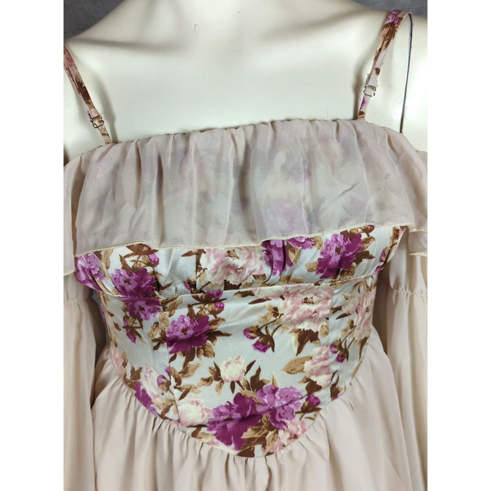 Cider Womens XS Mini Dress Off-Shoulder Corset Floral Medieval Renaissance Cottage Size XS / US 0-2 / IT 36-38 - 2 Thumbnail
