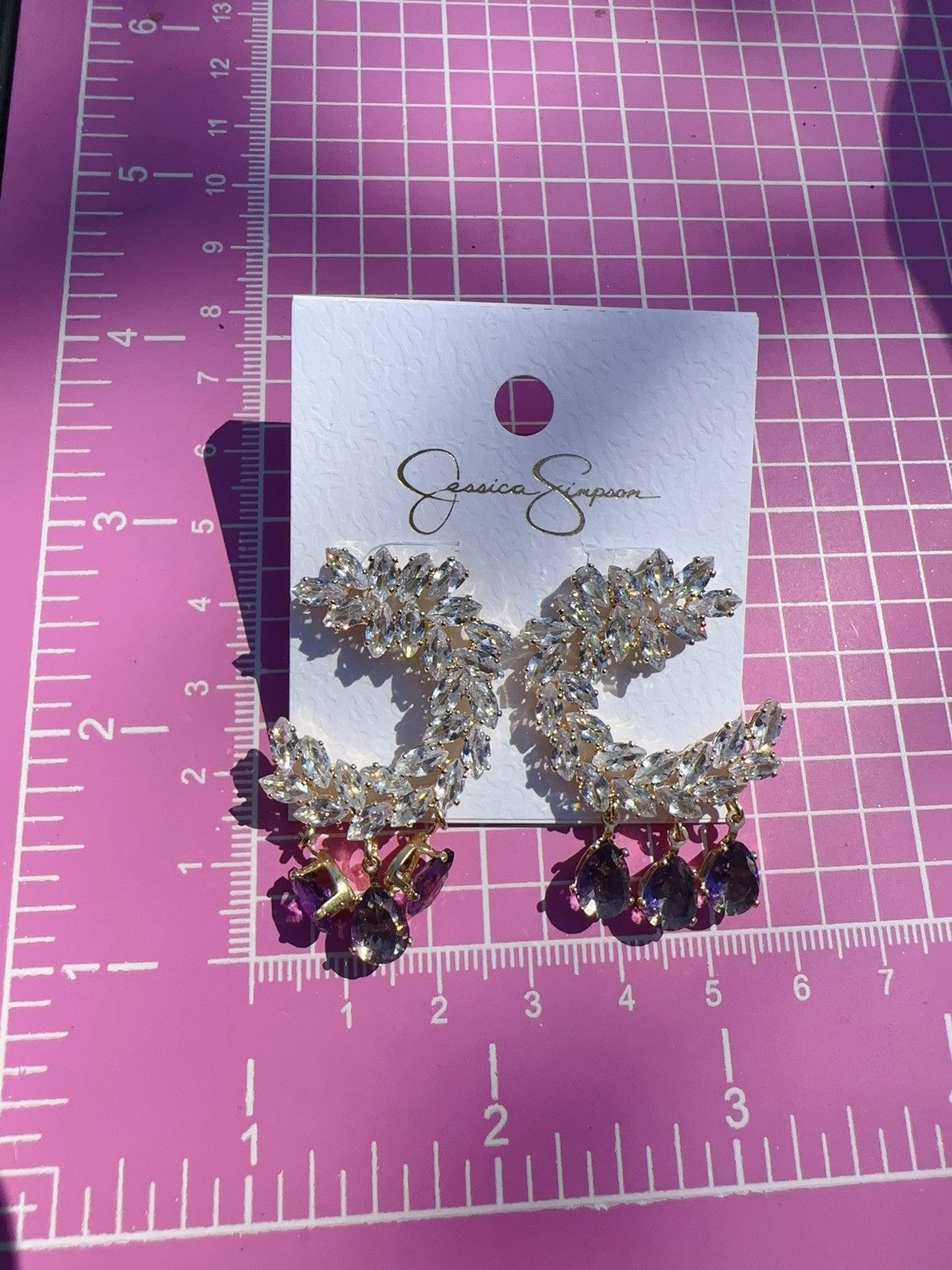Jessica Simpson Jessica Simpson gold tone crystal open circle leaves purple Size ONE SIZE - 4 Thumbnail