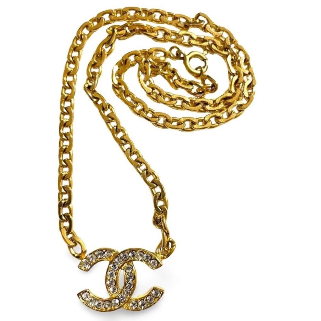 Chanel Vintage CHANEL golden chain necklace with crystal CC mark Size ONE SIZE - 1 Thumbnail
