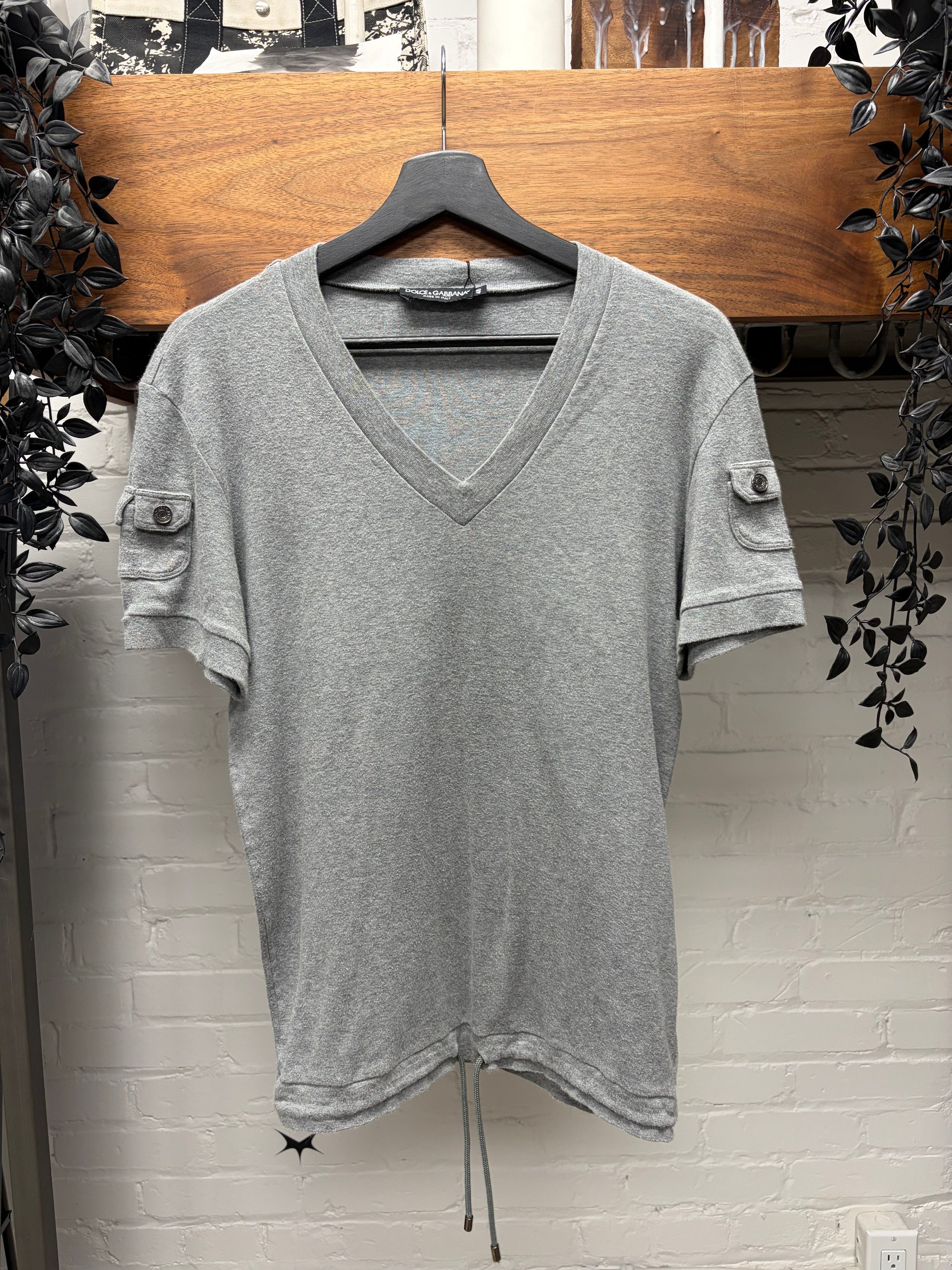 Dolce & Gabbana Dolce & Gabbana Mens Grey Jersey Cotton V-Neck Shirt Size US M / EU 48-50 / 2 - 1 Thumbnail
