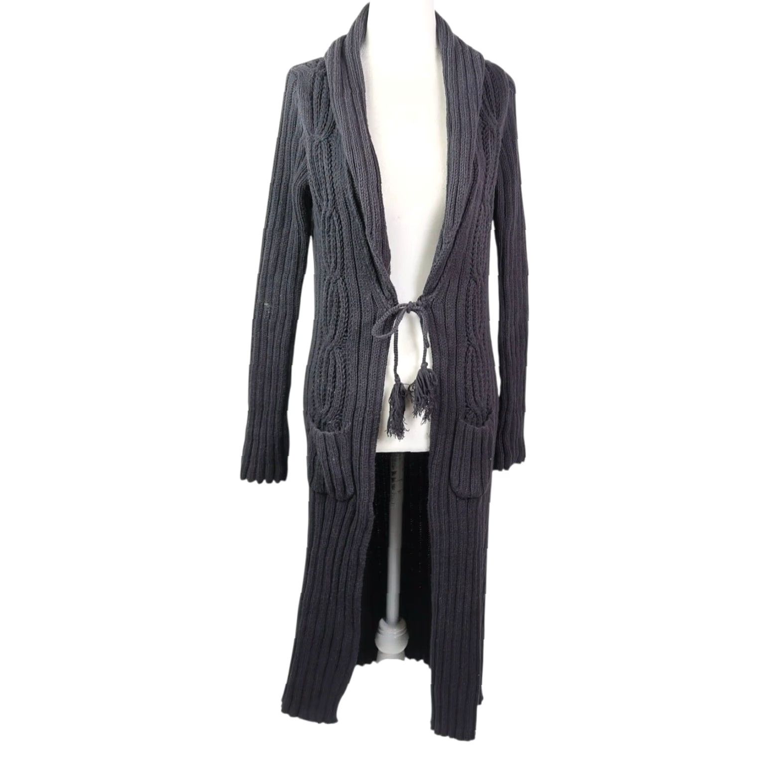 Vintage VINTAGE Weekend Max Mara Black Cotton Cable Knit Long Duster Cardigan Sweater S Size S / US 4 / IT 40 - 2 Thumbnail