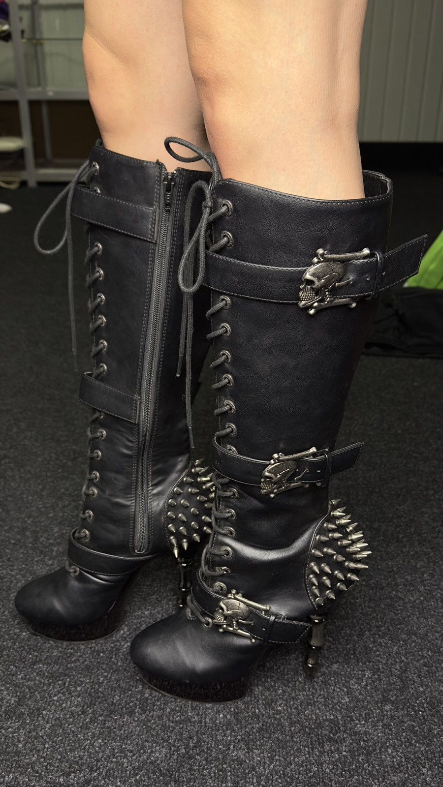 Demonia Cult Demonia Muerto Gothic Spiked Platform Boots Knee High Black Size US 10 / IT 40 - 14 Thumbnail