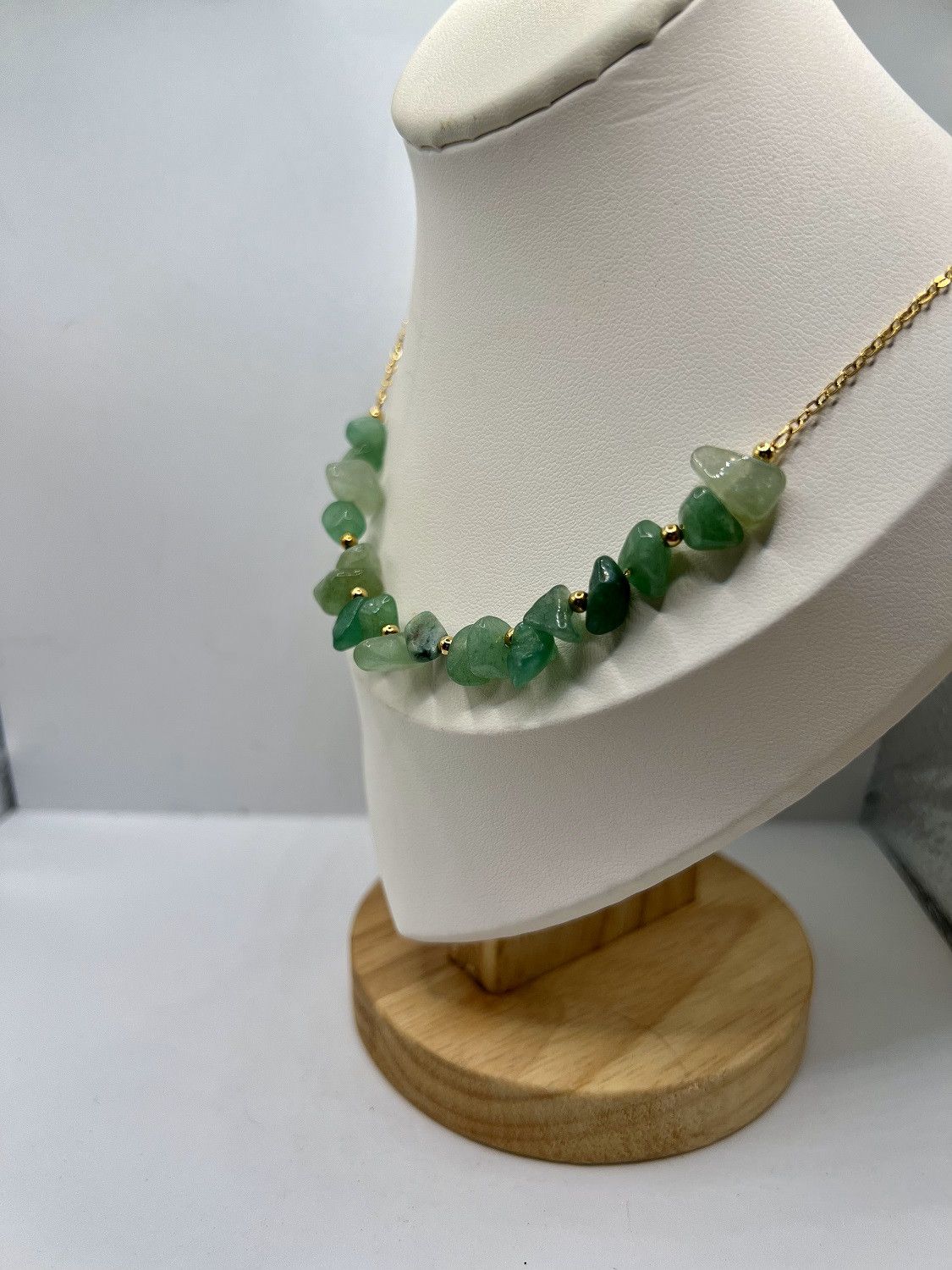 Handmade Green Jade Statement Gold Chain Necklace Size ONE SIZE - 2 Thumbnail