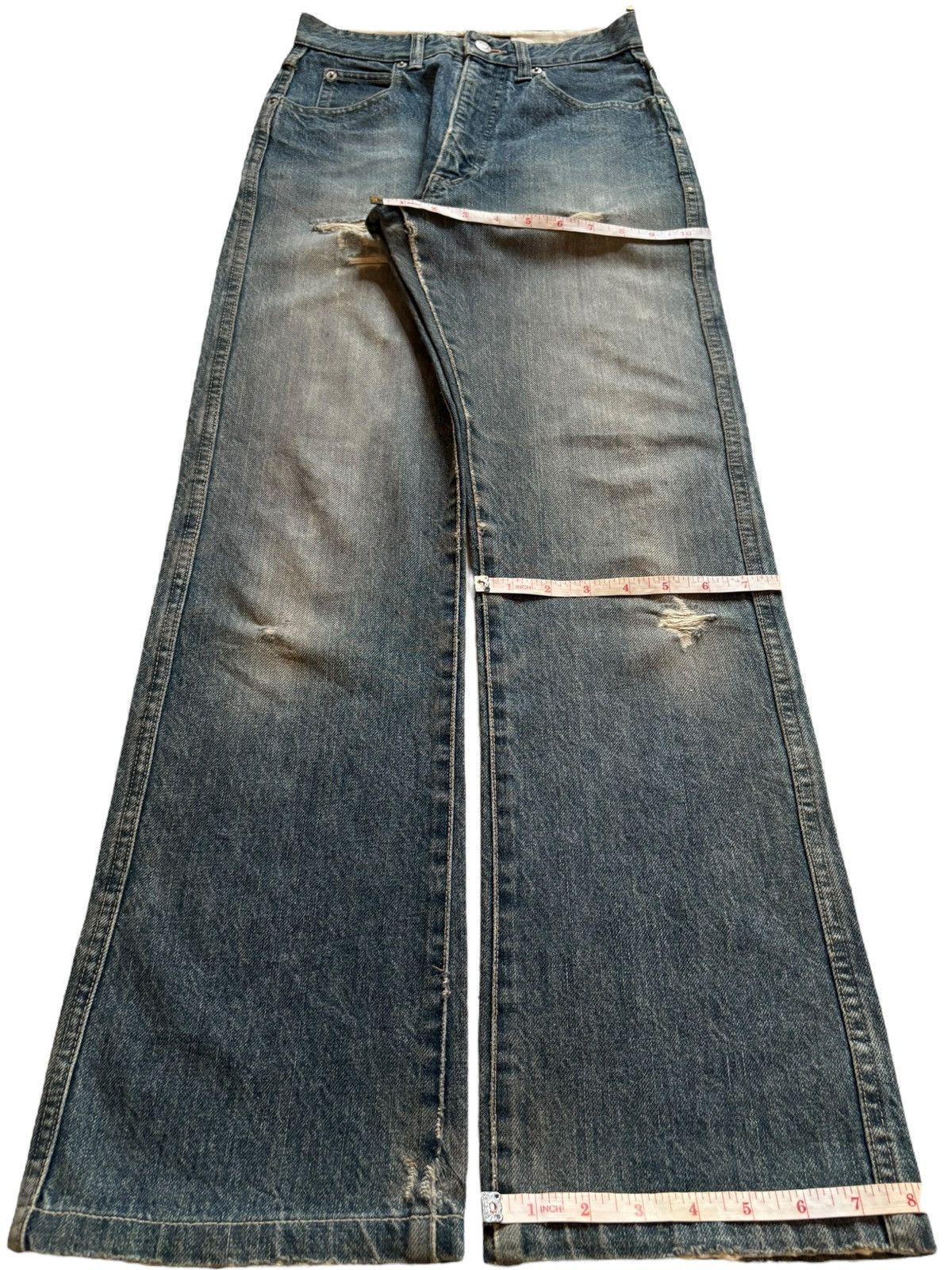 Designer × Katharine Hamnett London Vintage Katharine Mud Wash Distressed Ripped Bootcut Jeans Size 25" / US 0 / IT 36 - 16 Thumbnail