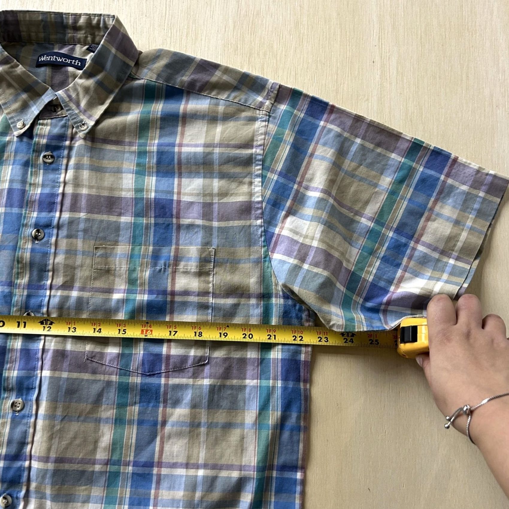 Vintage VINTAGE Wentworth Shirt Mens M Blue Plaid Short Sleeve Button Up Hong Kong Size US M / EU 48-50 / 2 - 4 Thumbnail