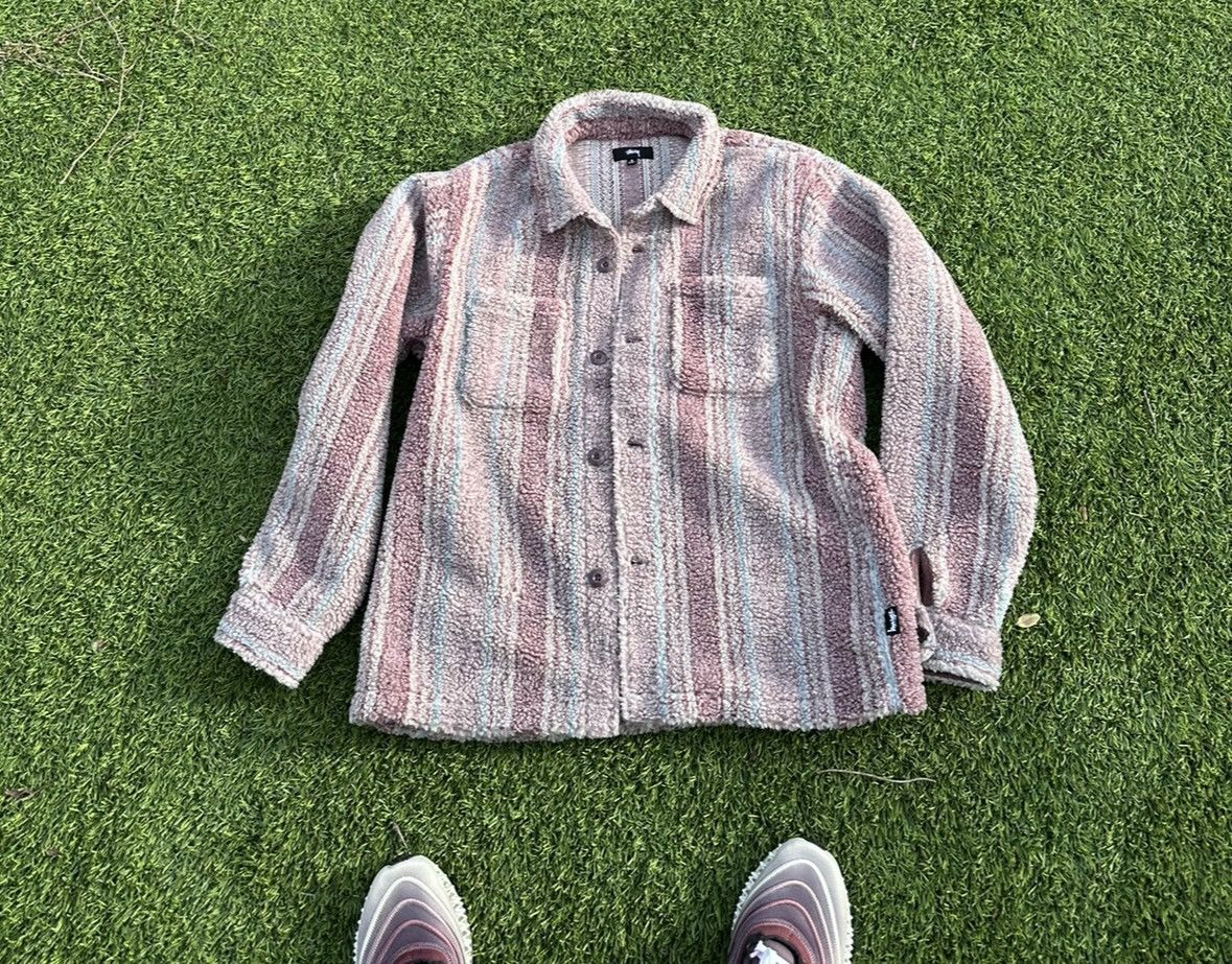 image of Stussy Striped Fleece Shirt Jacket New W Tag in Mix, Men's (Size Small)