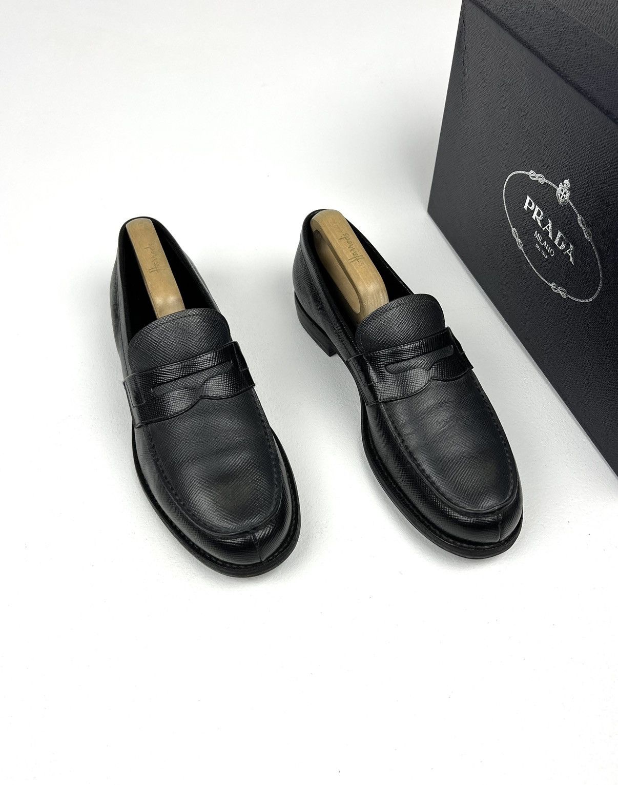 PRADA Men's FOMS Saffiano Leather Loafers - Main Image