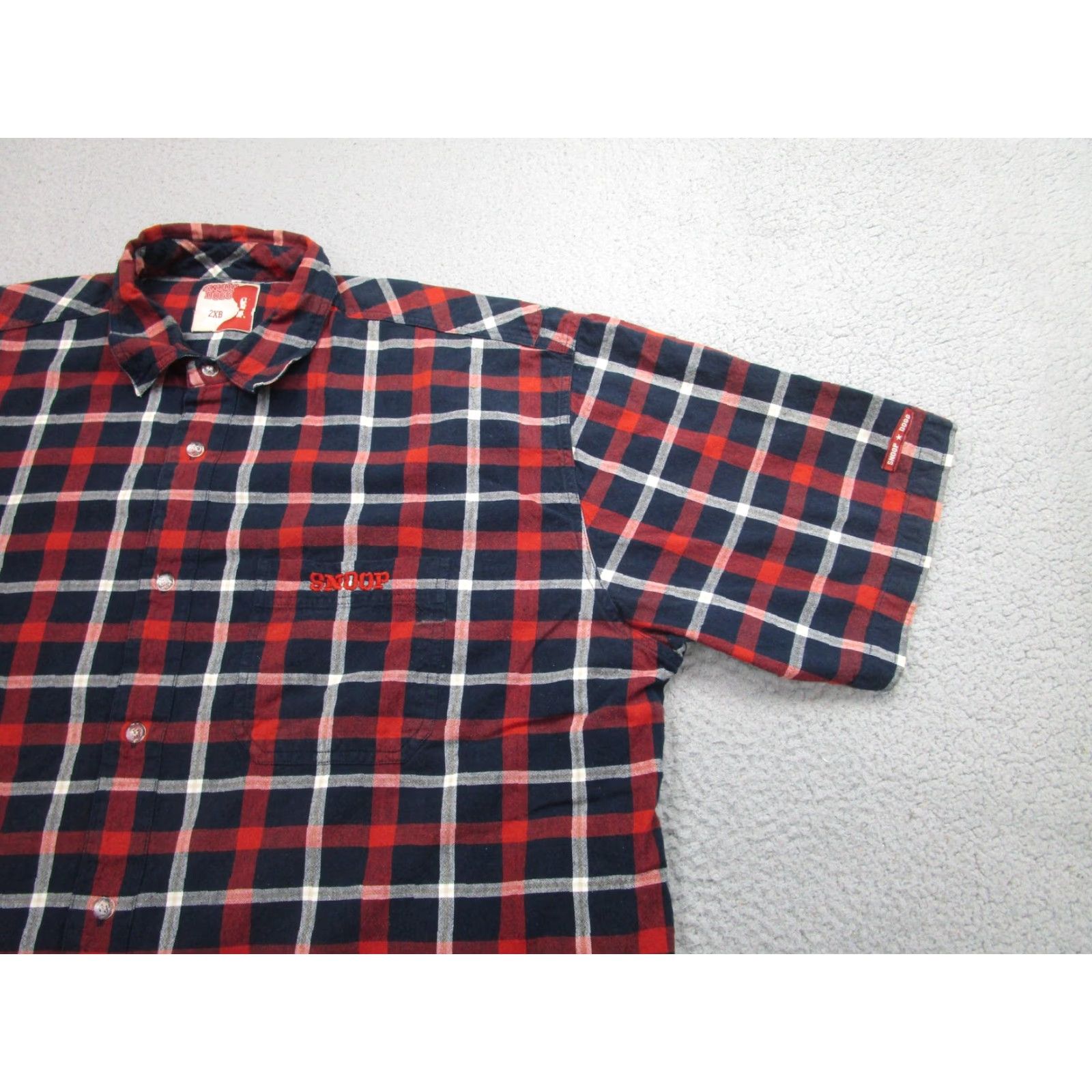 Vintage Snoop Dogg Shirt Mens 2XB Plaid Button Up Cotton Short Sleeve Embroidered SNOOP DOGG Navy Red Size US XXL / EU 58 / 5 - 2 Thumbnail