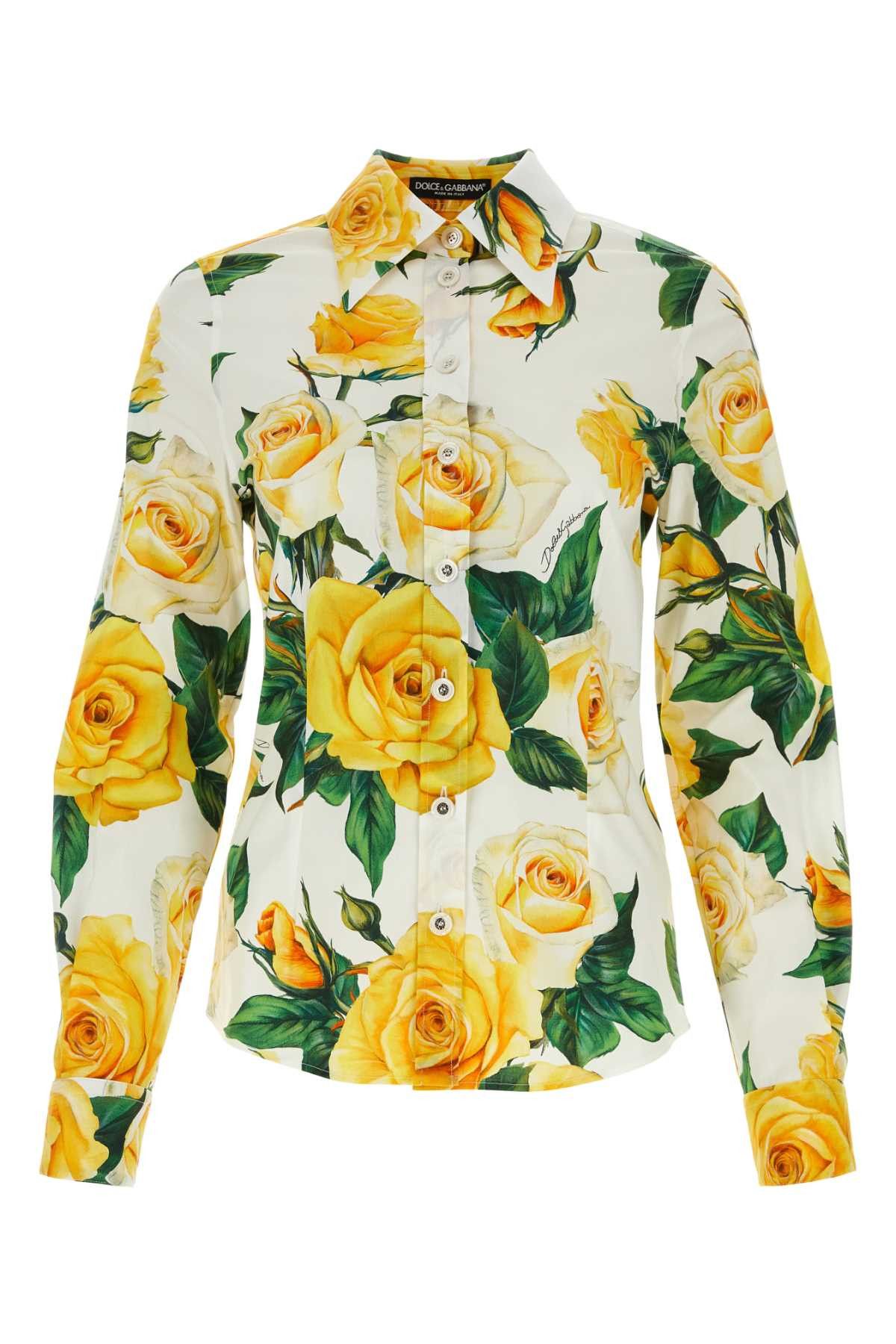 image of Dolce Gabbana Printed Stretch Poplin Shirt in Floral, Women's (Size Small)
